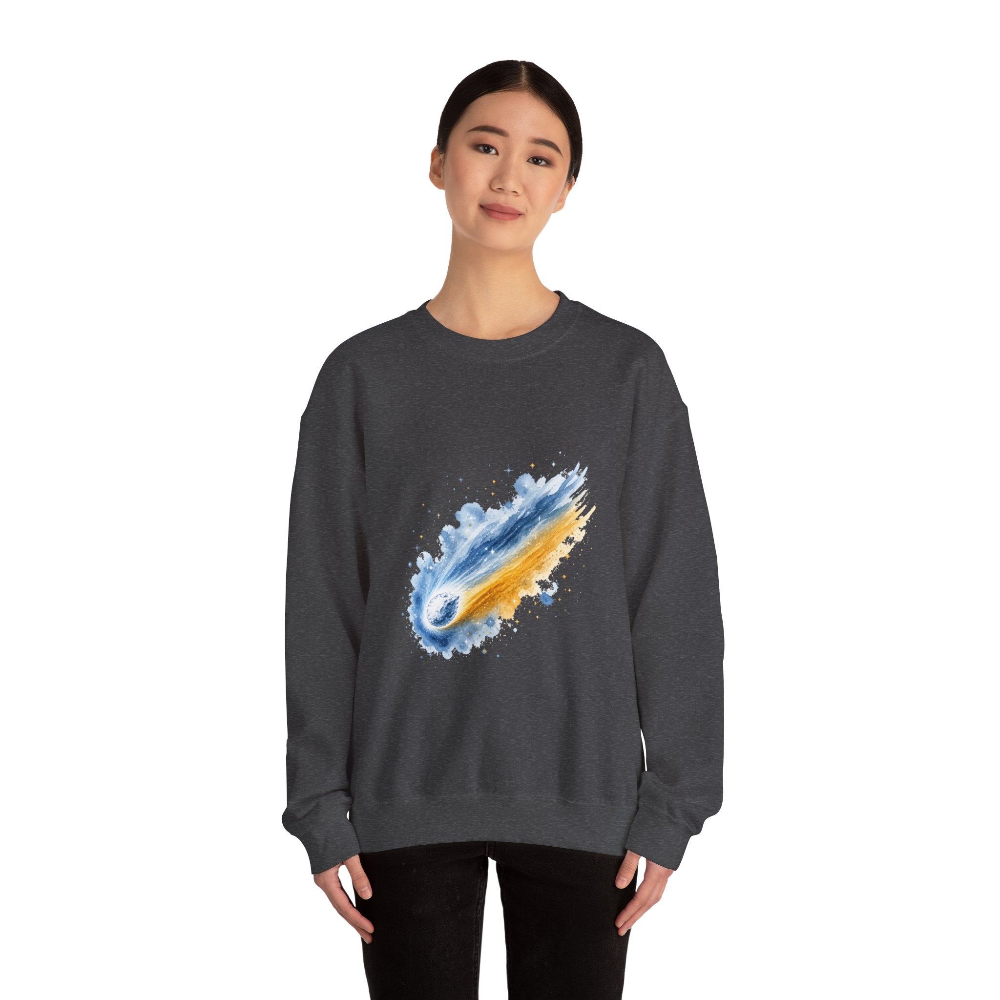 Matching Couple Sweatshirt - Comet & Asteroid Matching Couple Crewneck Sweatshirt Watercolor Art His Hers Engagement Gift - Design A