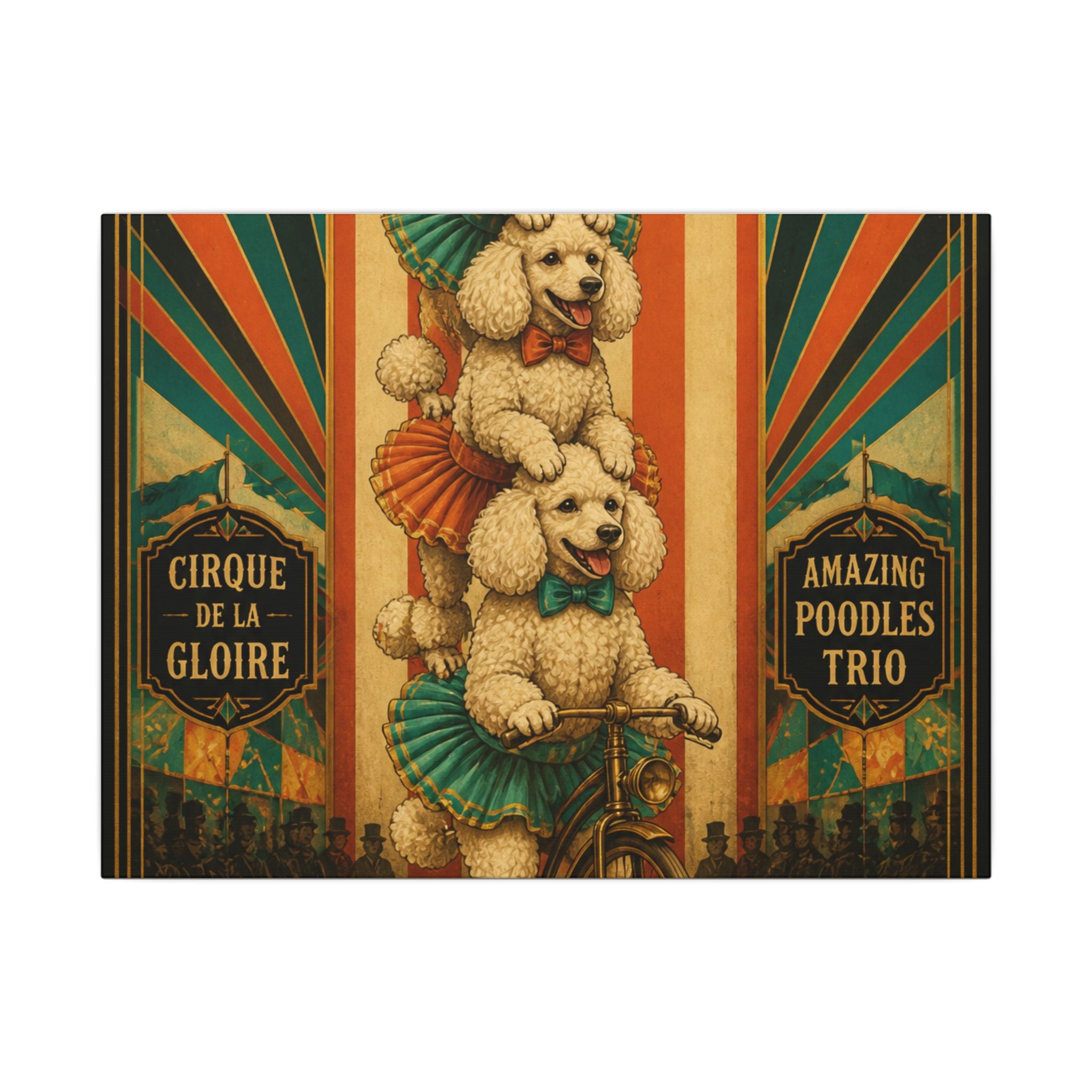 Poodle Stack Bicycle Wall Art Canvas 24×36 Art Deco Bar Area Decor Maximalist Print