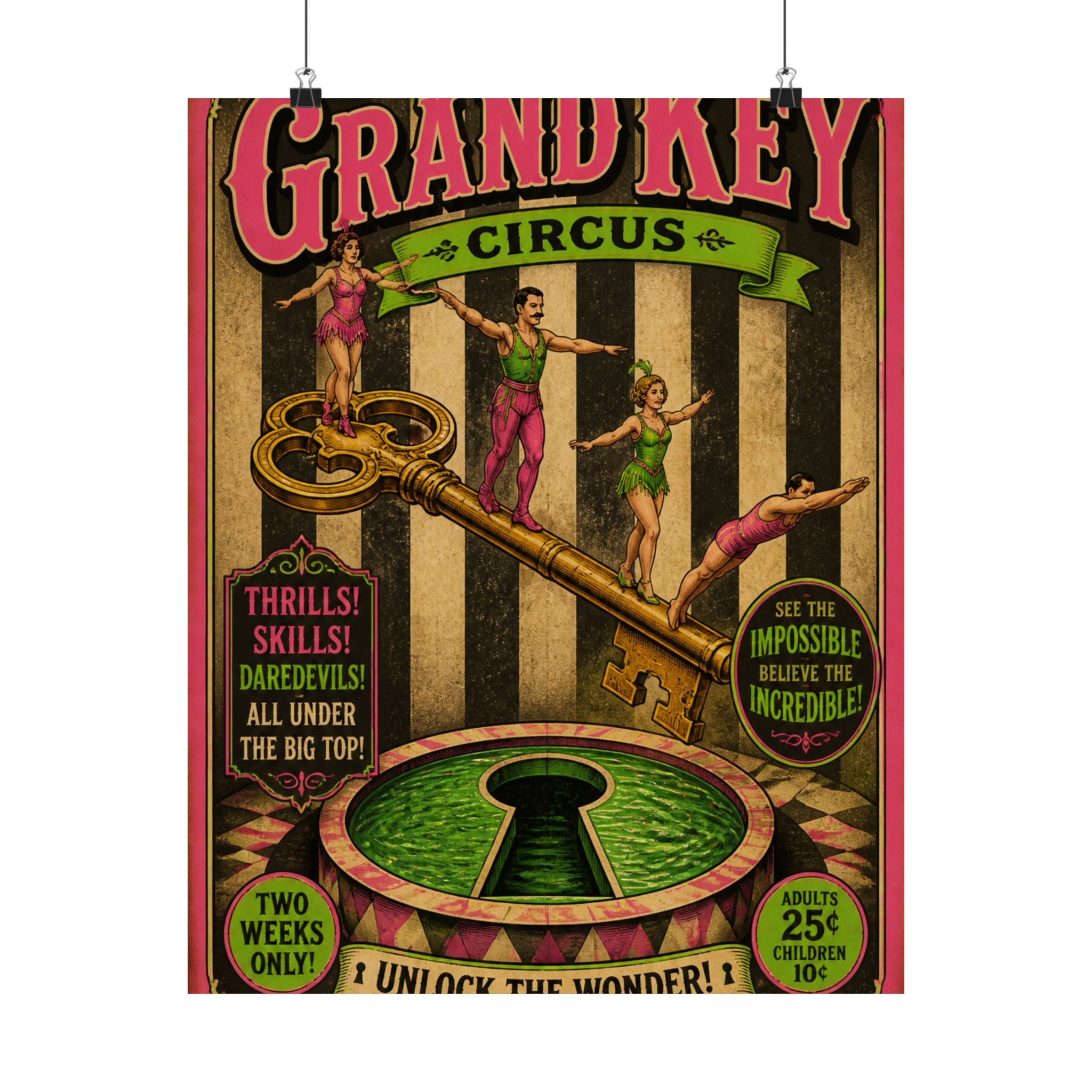 Giant Key Performance Wall Art Poster 18×24 Vintage Circus Kitchen Decor Maximalist Print