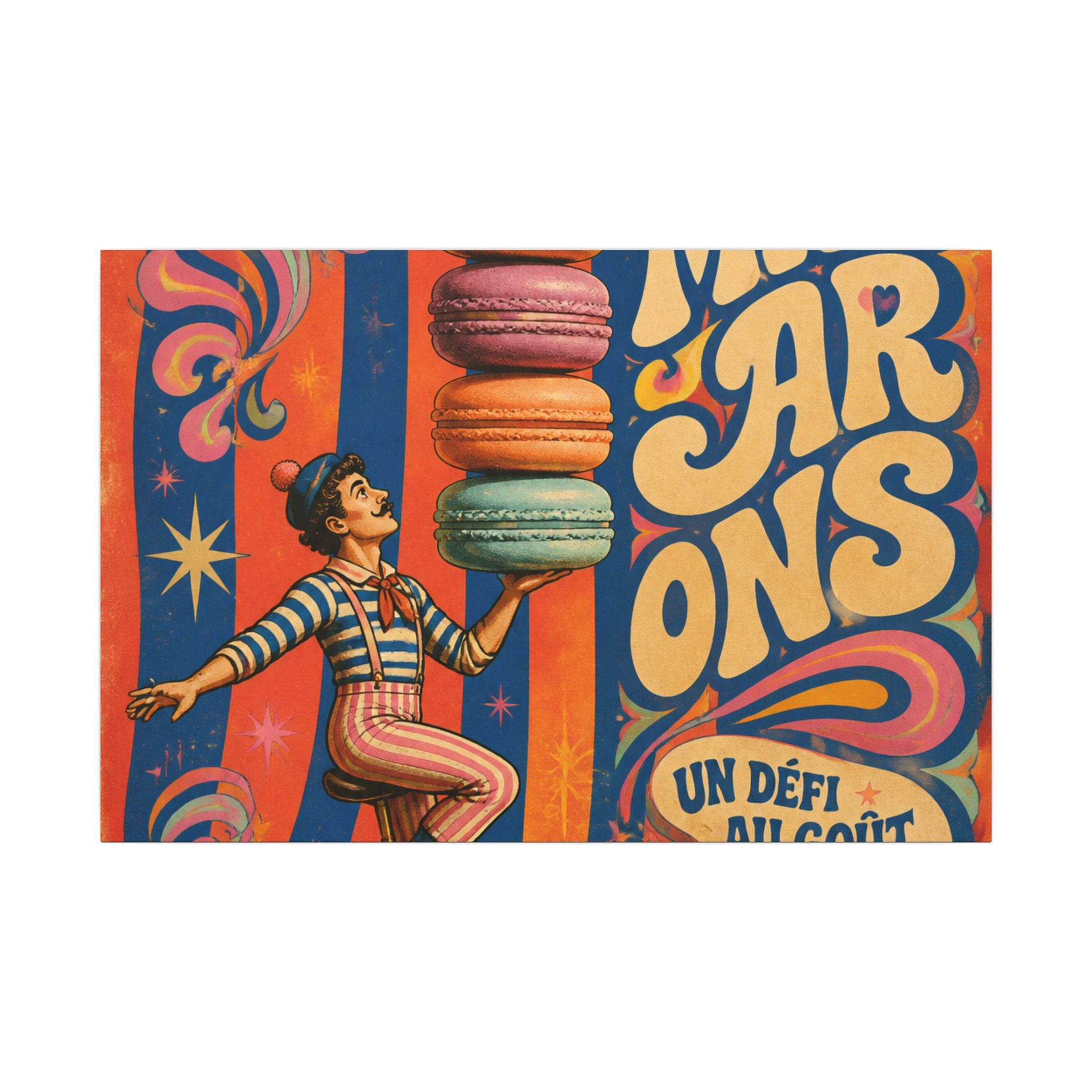 Macaron Balancing Tower Wall Art Canvas 16×20 Psychedelic Cafe Decor Maximalist Print
