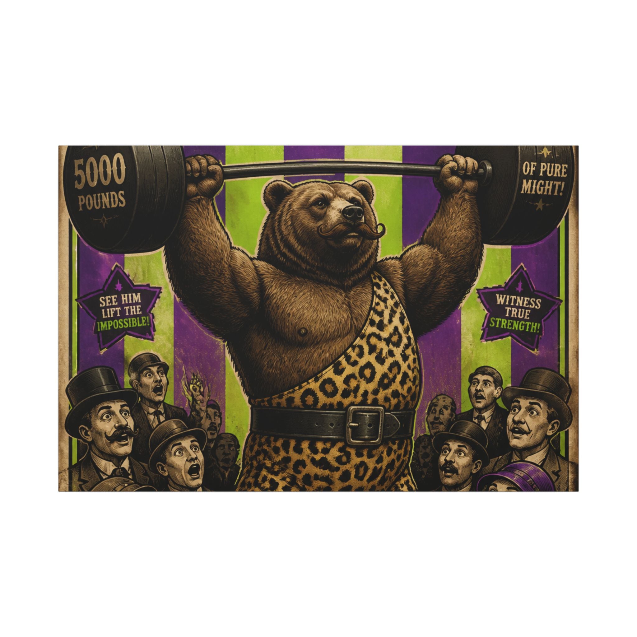 Strongman Bear Wall Art Canvas 24×36 Vintage Circus Bedroom Decor Maximalist Print