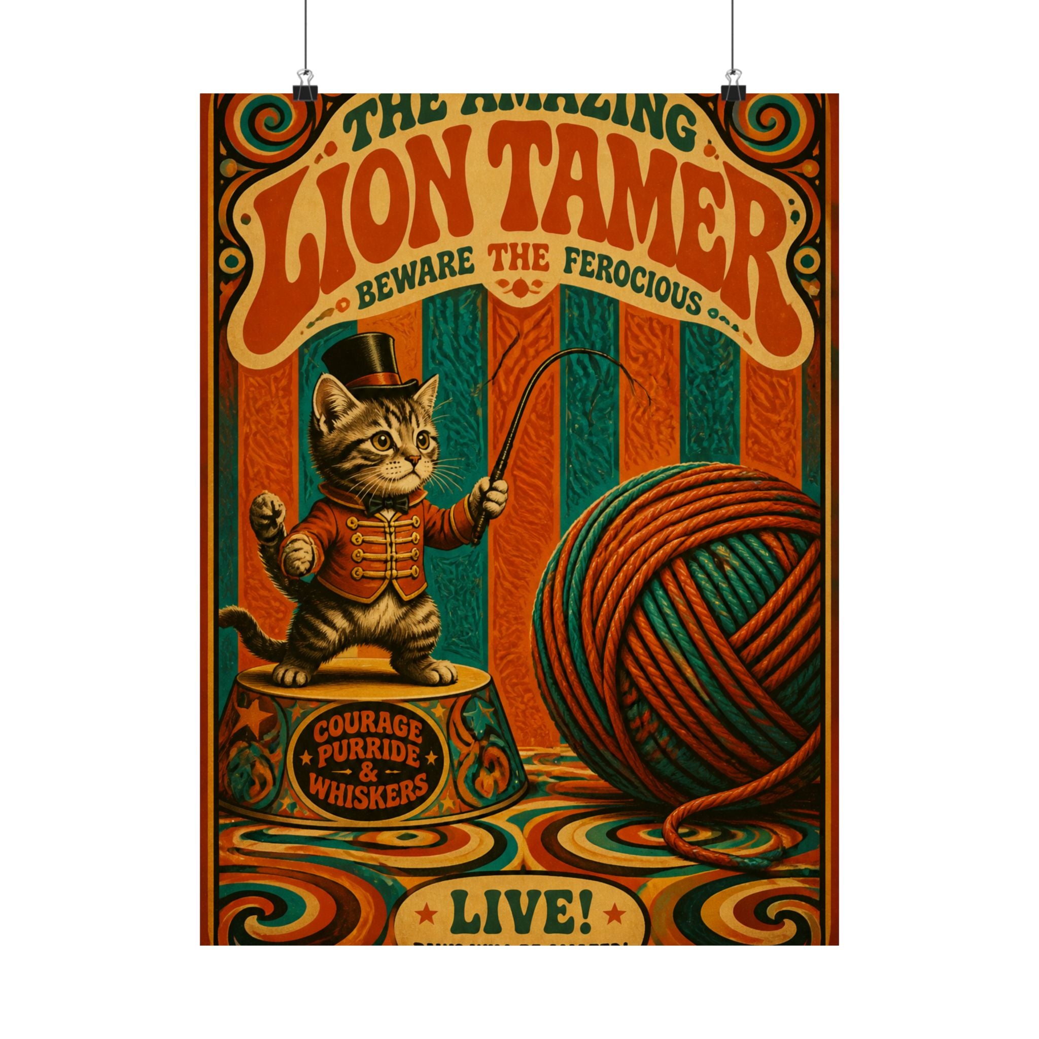 Cat Lion Tamer Wall Art Poster 24×36 Psychedelic Dining Room Decor Maximalist Print