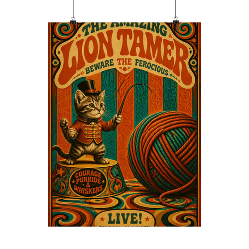 Cat Lion Tamer Wall Art Poster 24×36 Psychedelic Dining Room Decor Maximalist Print