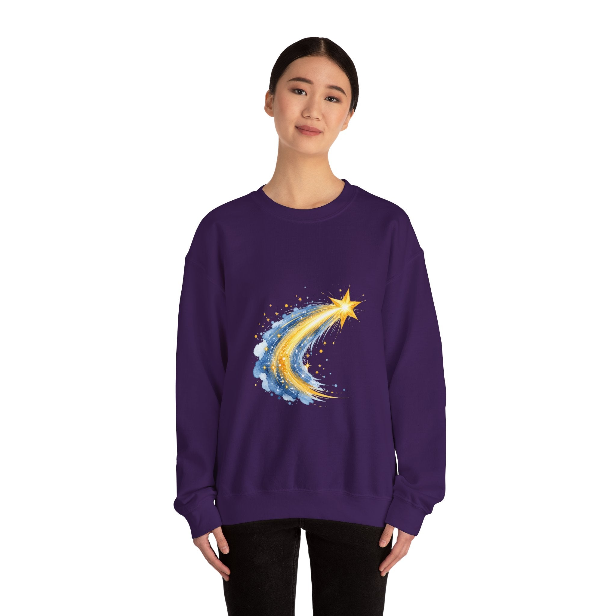 Matching Couple Sweatshirt - Shooting Star & North Star Matching Couple Comfort Colors Crew Watercolor Art His Hers Birthday Gift - Design A