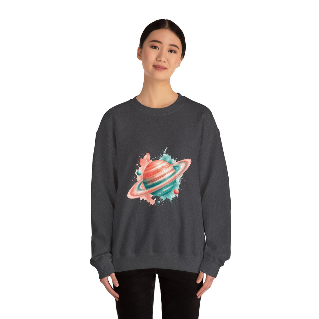 Matching Couple Sweatshirt - Saturn & Jupiter Matching Couple Premium Fleece Sweatshirt Watercolor Art His Hers Birthday Gift - Design A