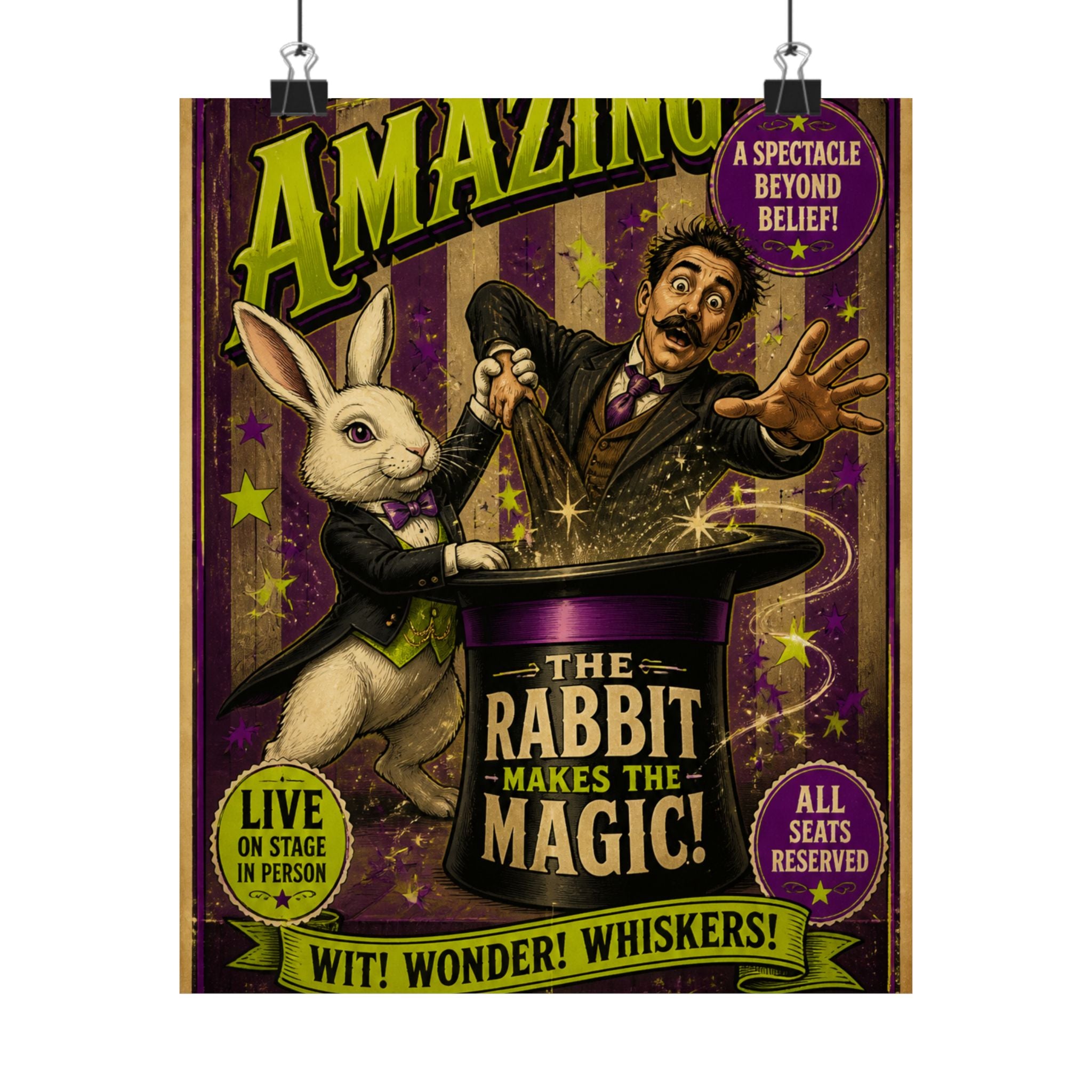 Magic Hat Rabbit Wall Art Poster 18×24 Vintage Circus Kitchen Decor Maximalist Print