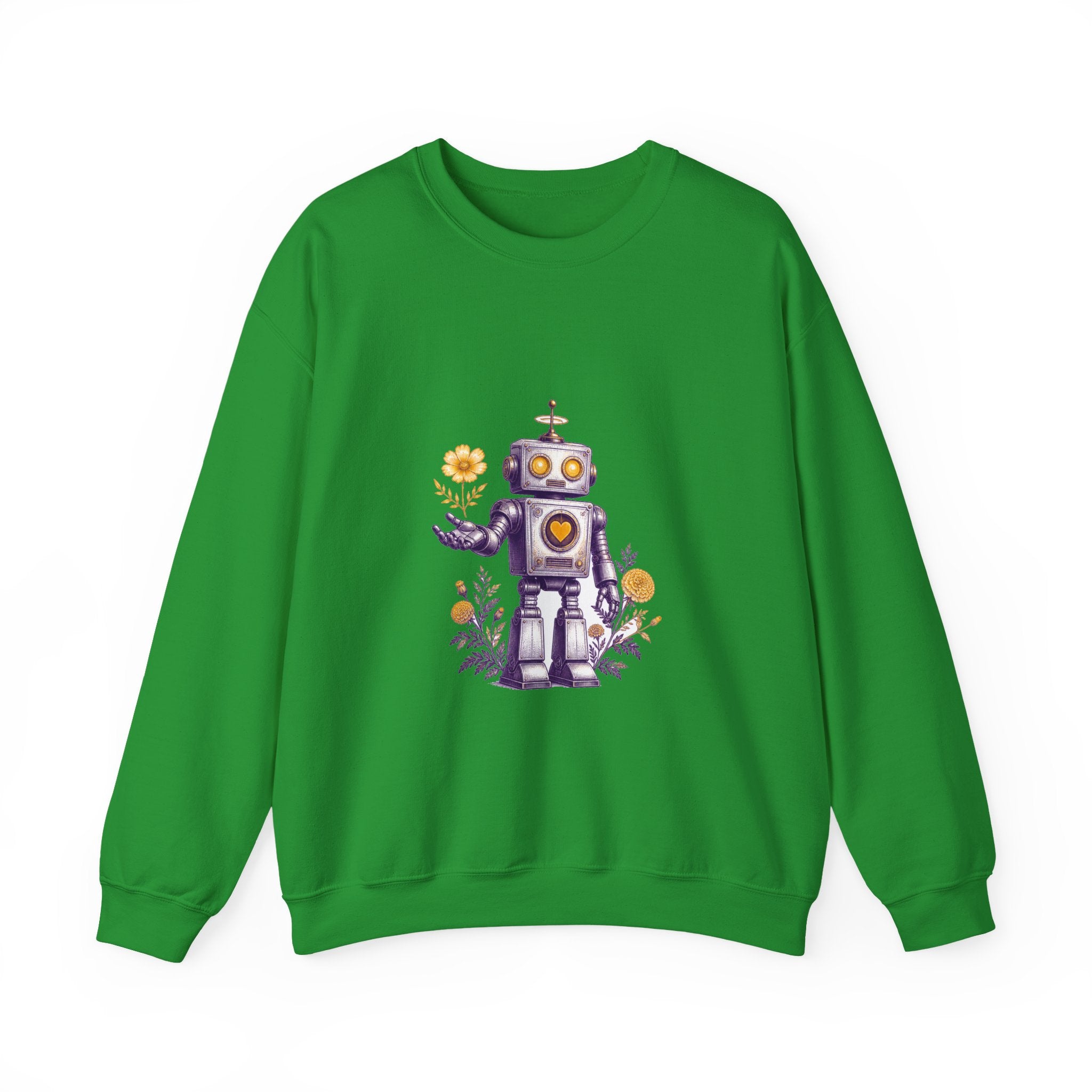 Matching Couple Sweatshirt - Robot & Heart Matching Couple Crewneck Sweatshirt Vintage Art His Hers Wedding Gift - Design A