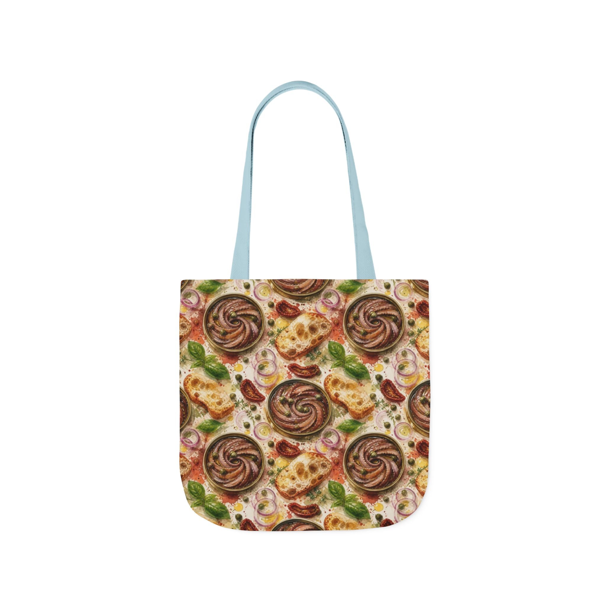 Anchovies & Capers Canvas Tote Bag Mediterranean Kitchen Watercolor Splash Design Italian Cottagecore Gift