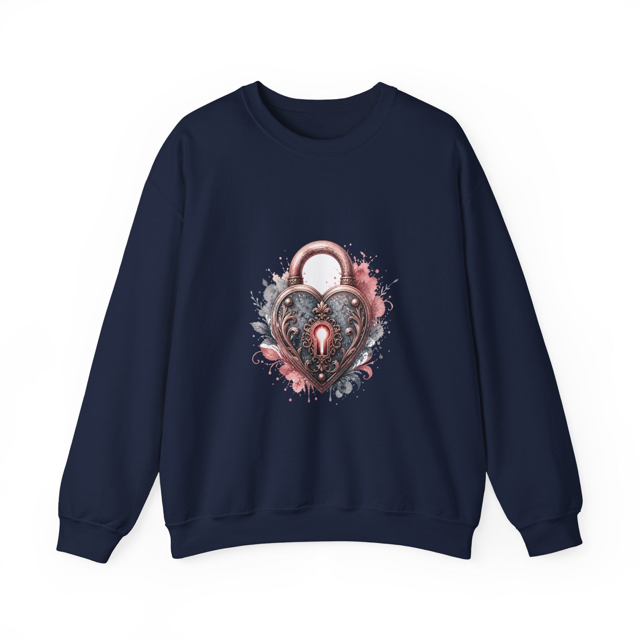 Matching Couple Sweatshirt - Key & Lock Matching Couple Comfort Colors Crew Watercolor Art His Hers Birthday Gift - Design B