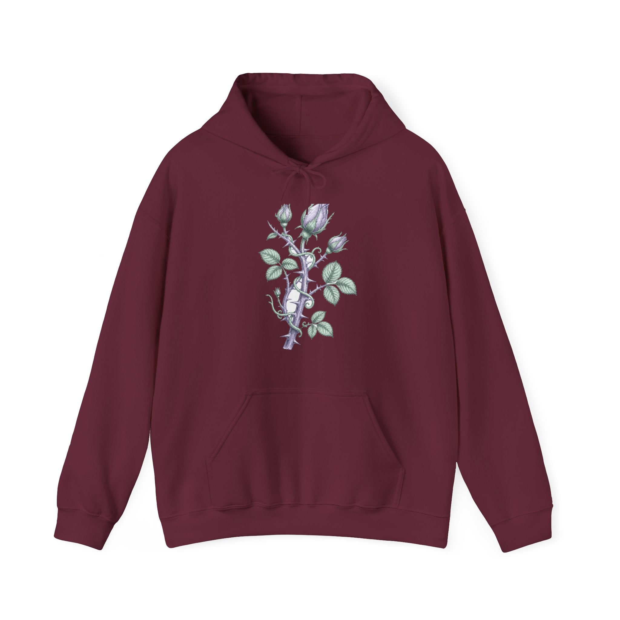 Matching Couple Sweatshirt - Rose & Thorn Matching Couple Hooded Sweatshirt Vintage Art His Hers Wedding Gift - Design B