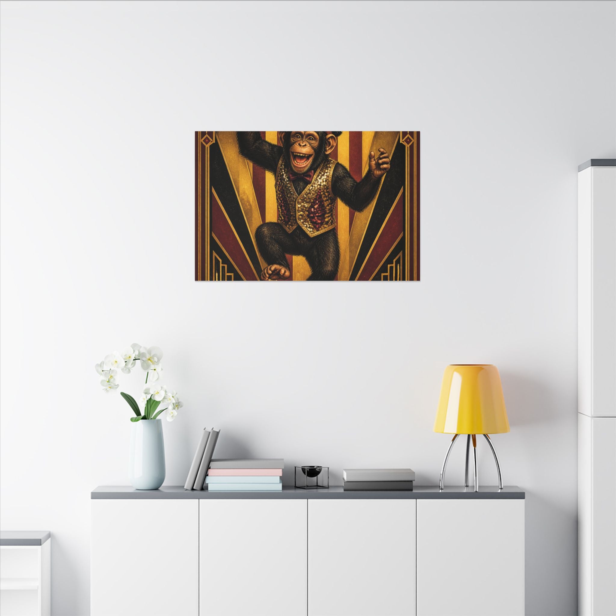 Dancing Monkey Wall Art Canvas 24×36 Art Deco Bar Area Decor Maximalist Print