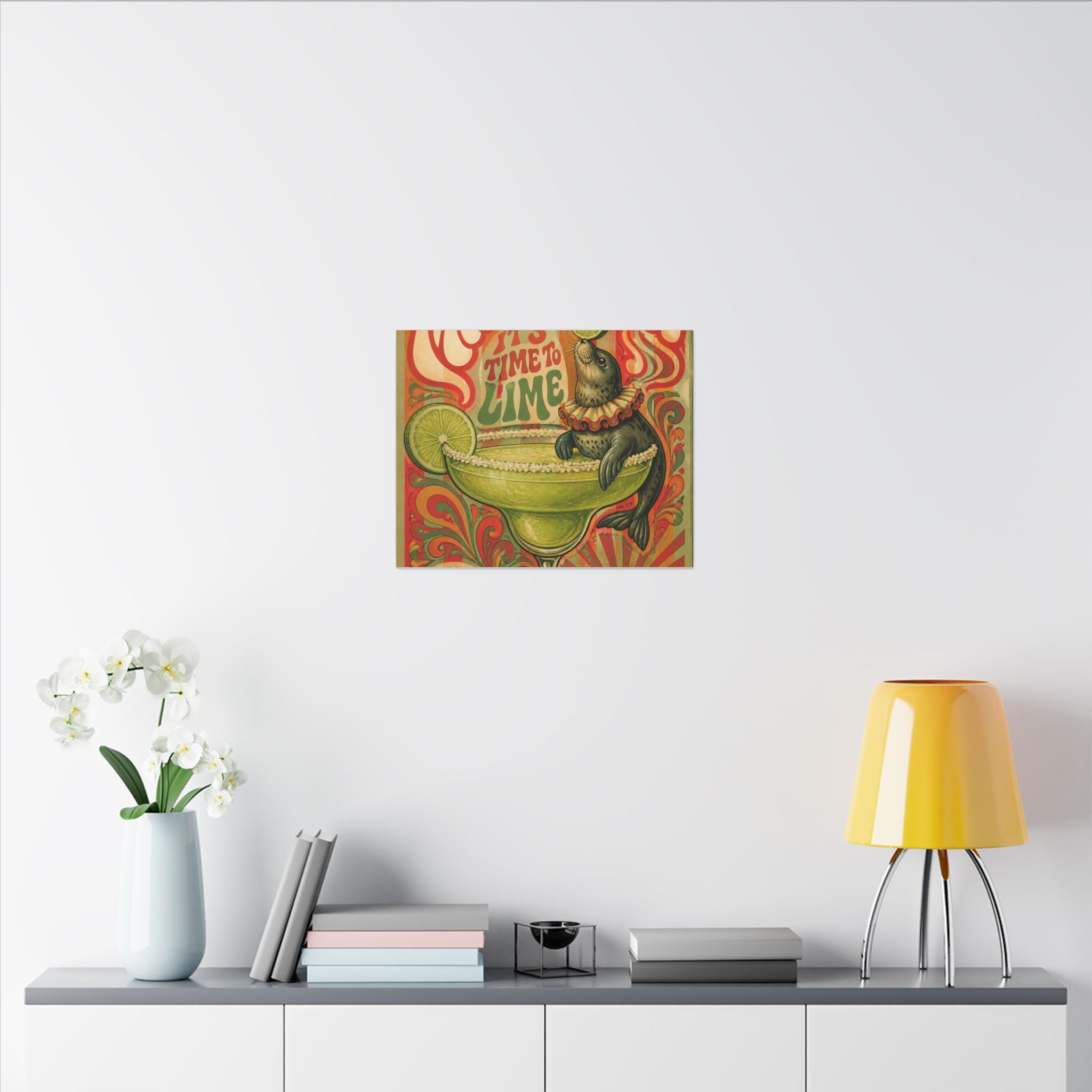 Margarita Balancing Seal Wall Art Canvas 16×20 Psychedelic Cafe Decor Maximalist Print