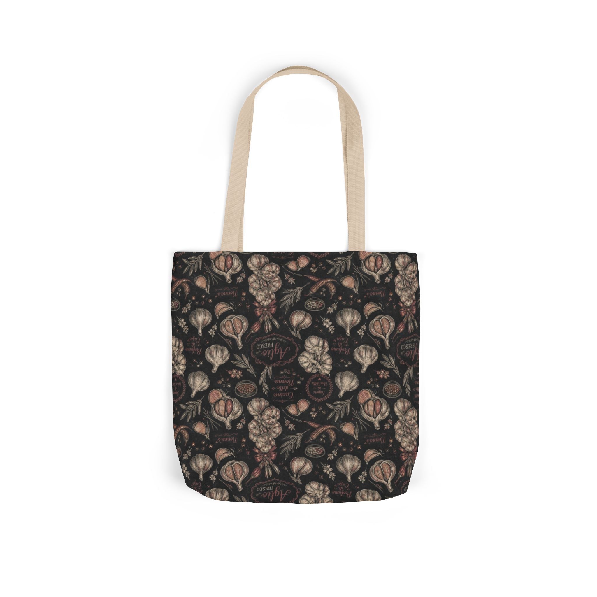 Garlic Bulbs & Cloves Canvas Tote Bag Mediterranean Kitchen Chalk Art Design Italian Cottagecore Gift