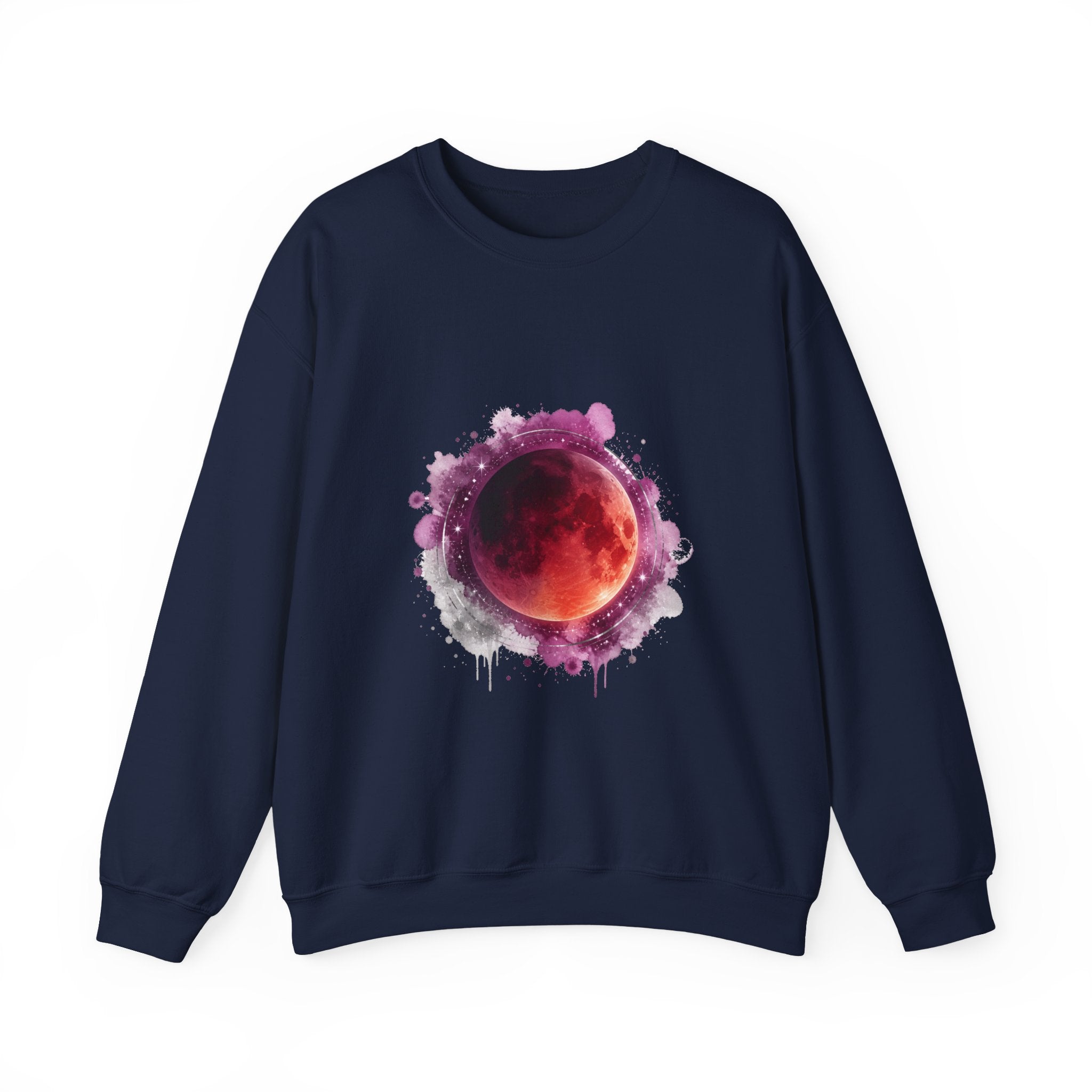 Matching Couple Sweatshirt - Solar & Lunar Eclipse Matching Couple Premium Fleece Sweatshirt Watercolor Art His Hers Birthday Gift - Design B