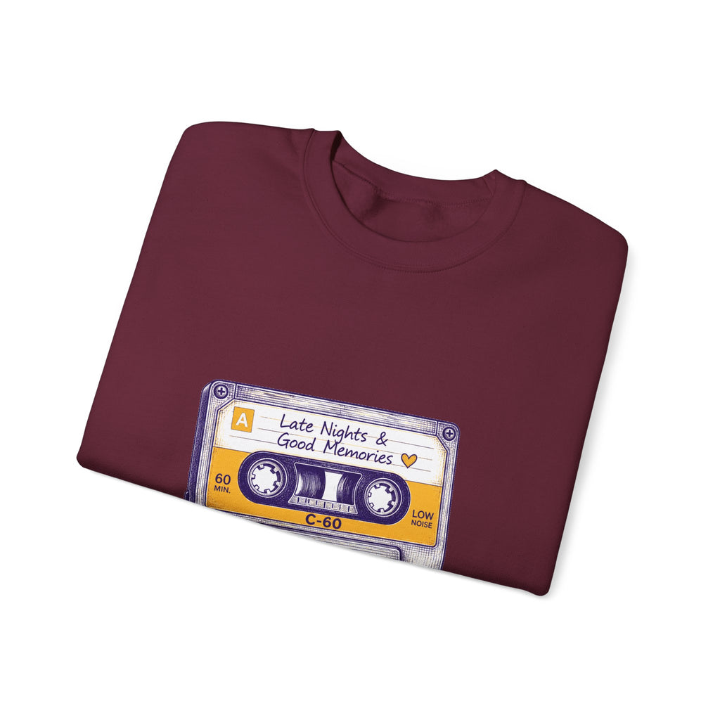 Matching Couple Sweatshirt - Vinyl & Cassette Matching Couple Premium Fleece Sweatshirt Hand-Drawn Art His Hers Anniversary Gift - Design B