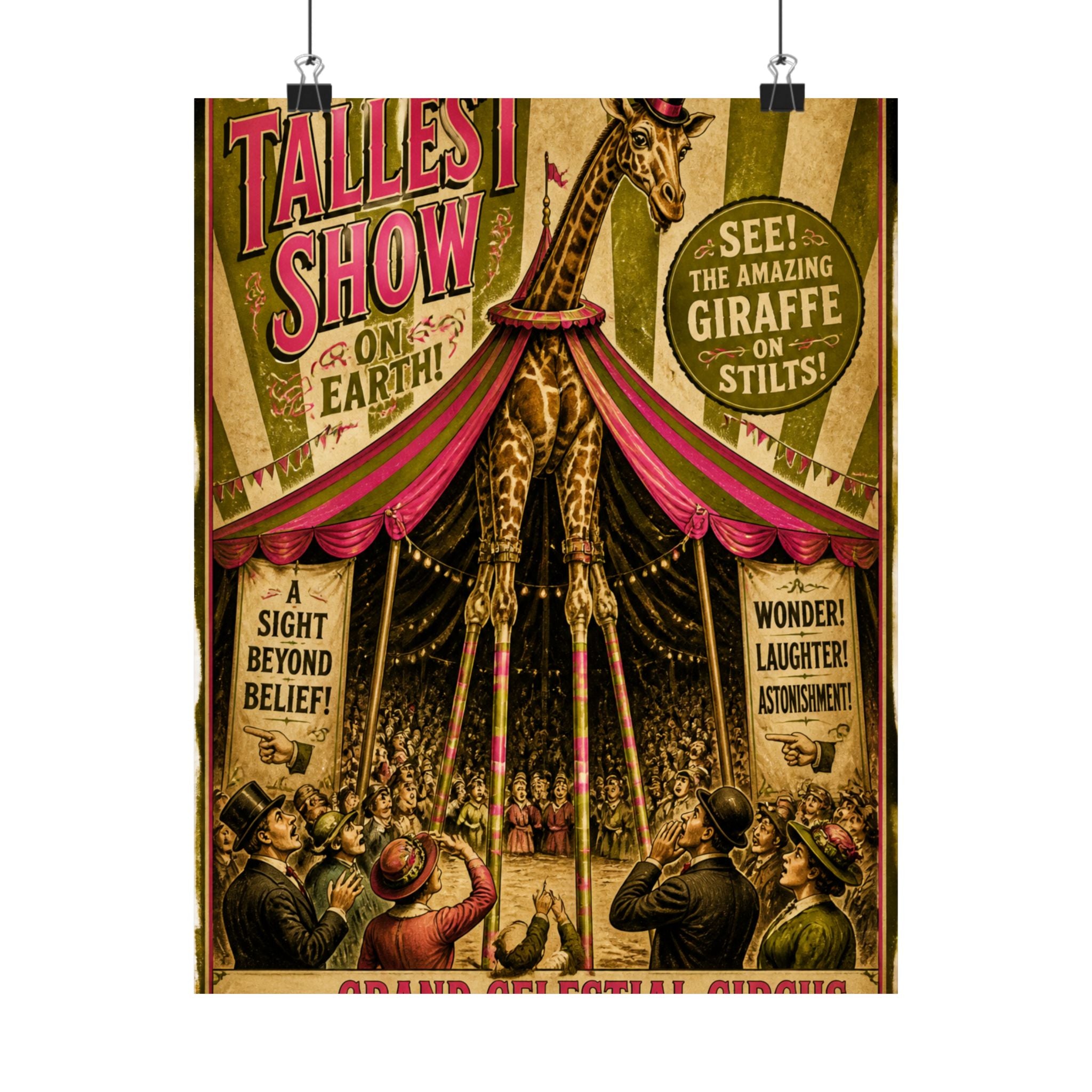 Giraffe on Stilts Wall Art Poster 24×36 Vintage Circus Bedroom Decor Maximalist Print