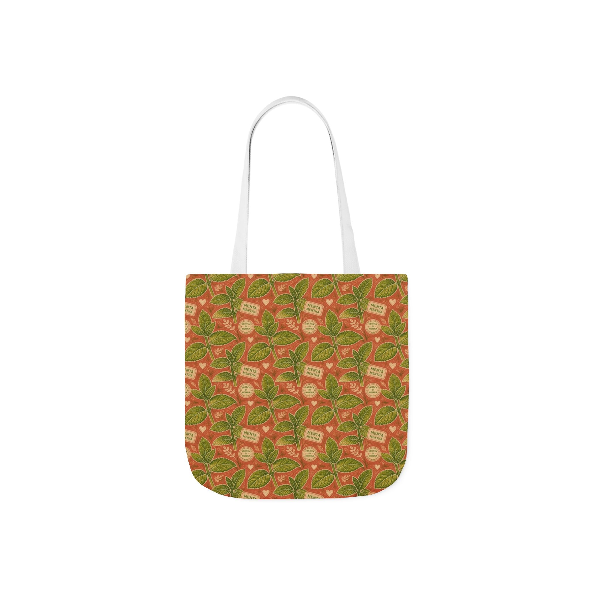 Fresh Mint Leaves Canvas Tote Bag Mediterranean Kitchen Linocut Design Italian Cottagecore Gift