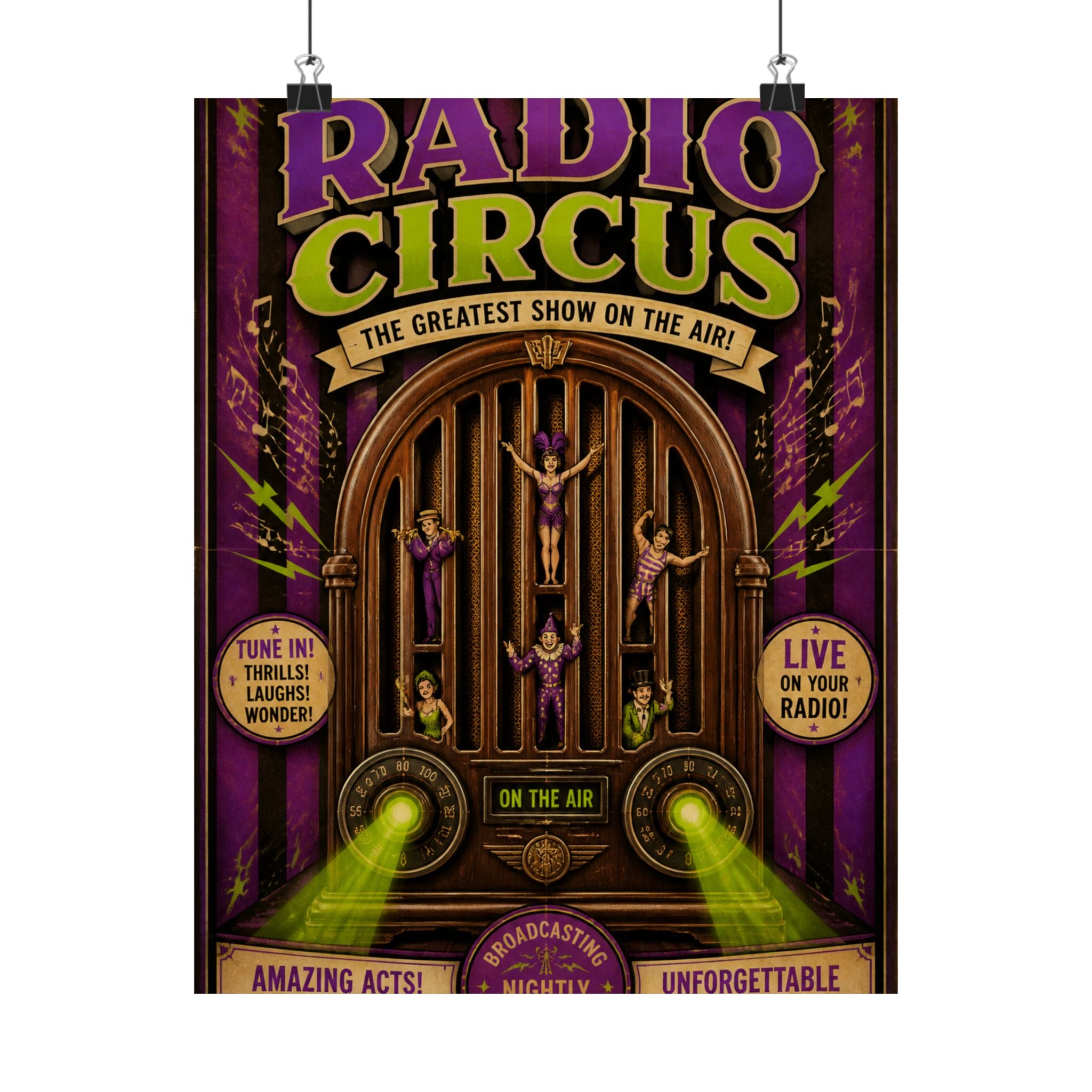 Vintage Radio Stage Wall Art Poster 24×36 Vintage Circus Bedroom Decor Maximalist Print