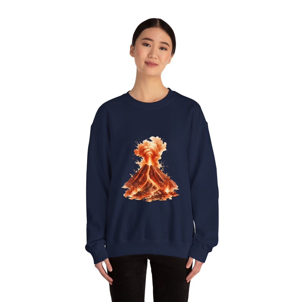 Matching Couple Sweatshirt - Volcano & Glacier Matching Couple Crewneck Sweatshirt Watercolor Art His Hers Engagement Gift - Design A