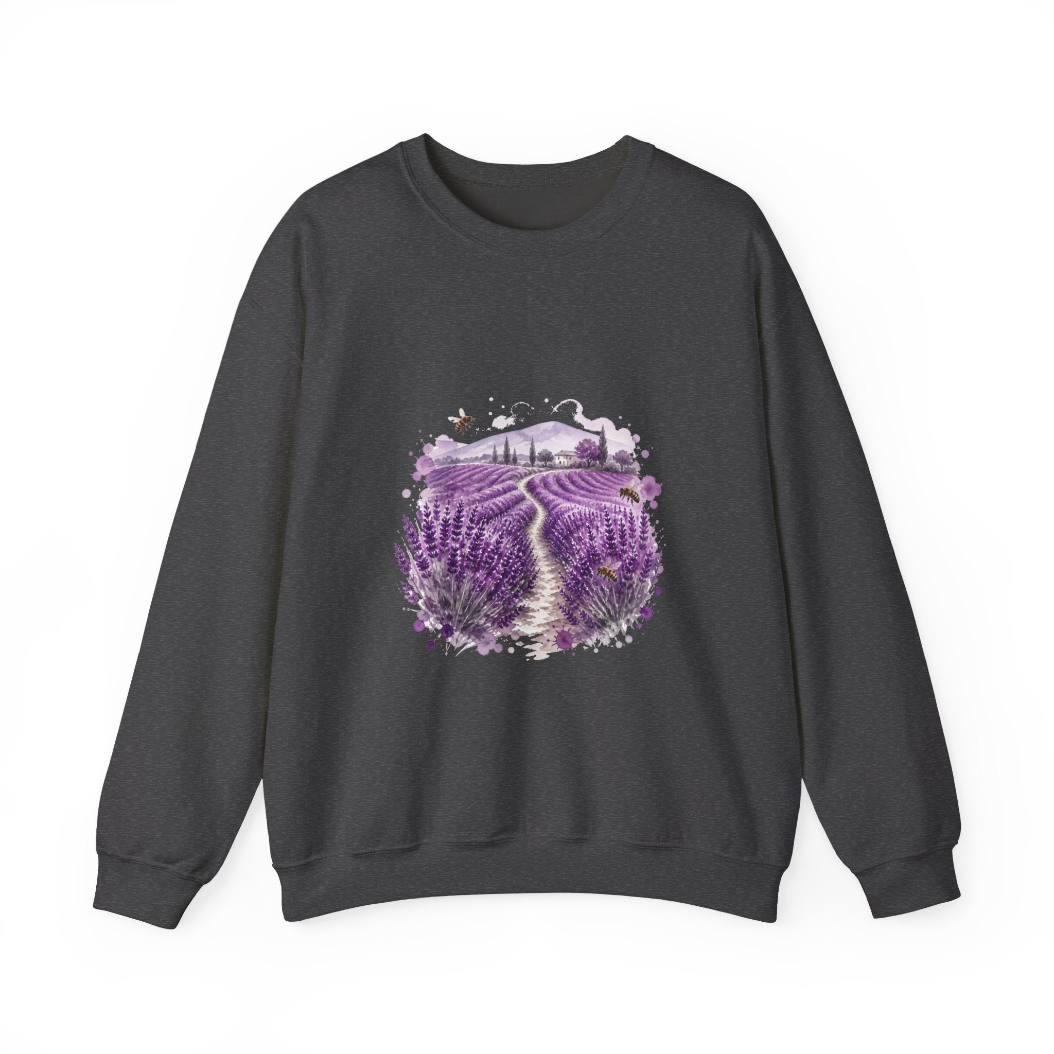 Matching Couple Sweatshirt - Lavender Fields & Canyon Matching Couple Crewneck Sweatshirt Watercolor Art His Hers Engagement Gift - Design A