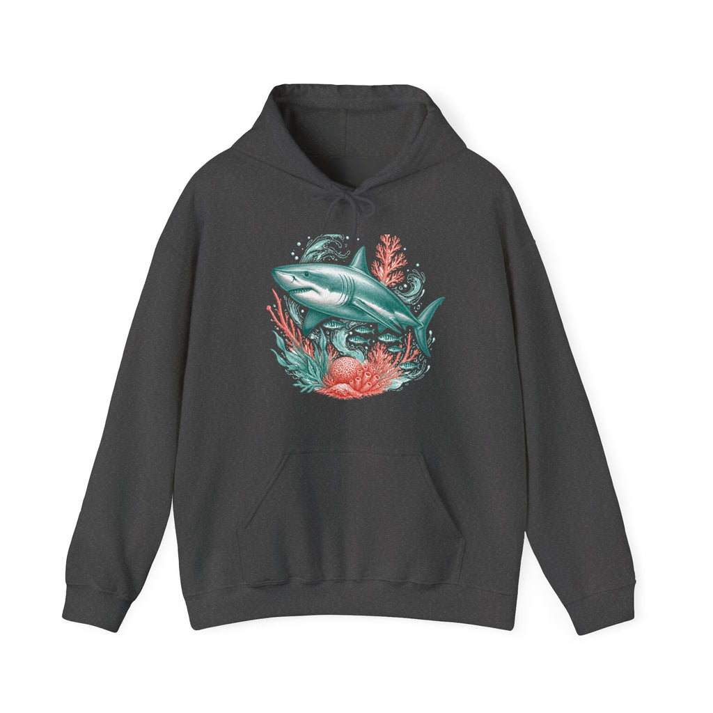 Matching Couple Sweatshirt - Shark & Dolphin Matching Couple Hooded Sweatshirt Vintage Art His Hers Wedding Gift - Design A