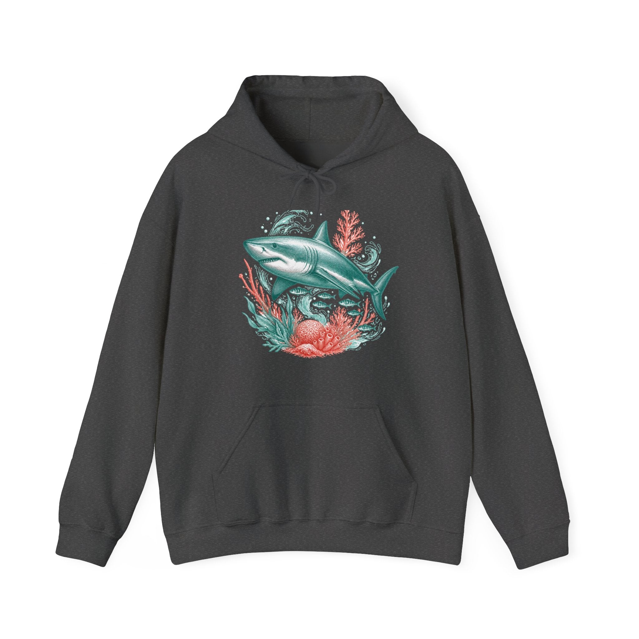 Matching Couple Sweatshirt - Shark & Dolphin Matching Couple Hooded Sweatshirt Vintage Art His Hers Wedding Gift - Design A