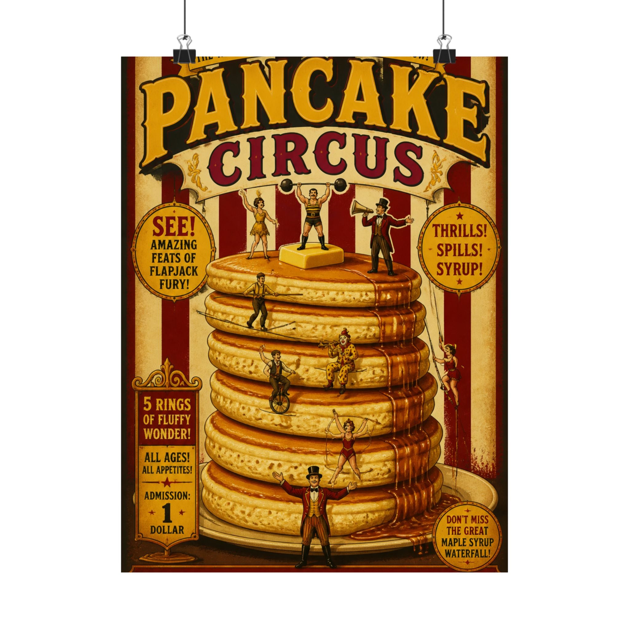 Pancake Stack Platform Wall Art Poster 24×36 Vintage Circus Bedroom Decor Maximalist Print