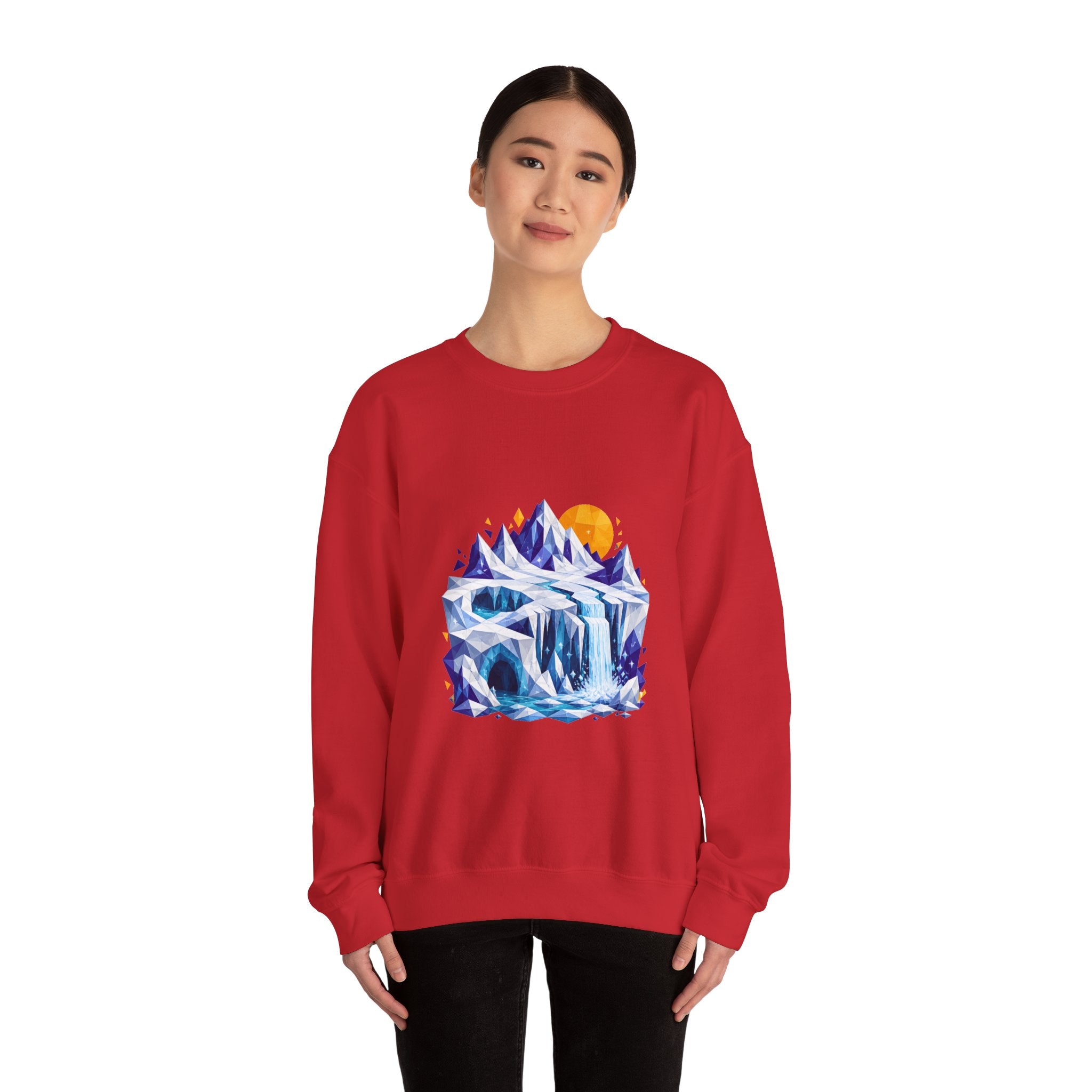 Matching Couple Sweatshirt - Volcano & Glacier Matching Couple Crewneck Sweatshirt Geometric Art His Hers Couple Gift - Design B