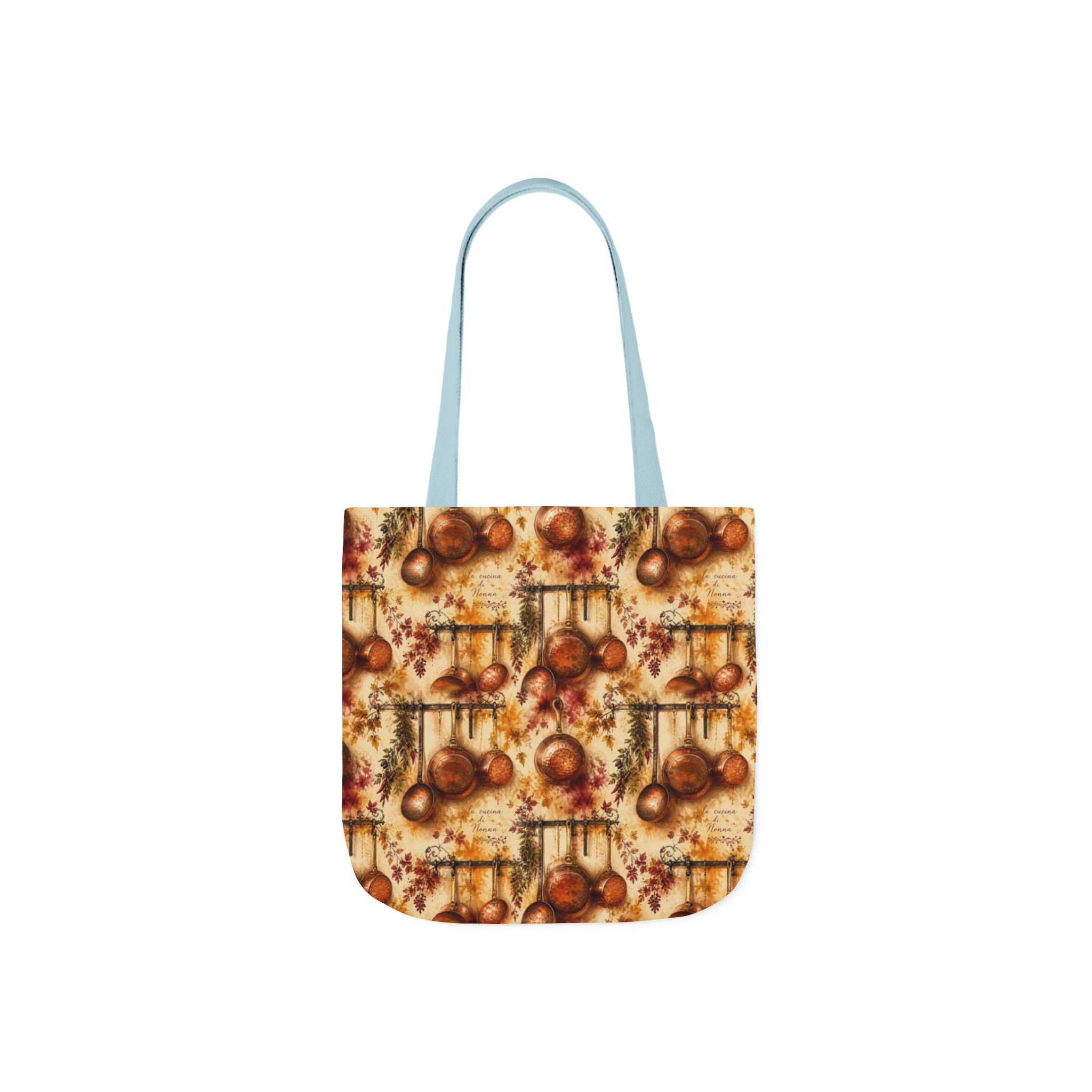 Copper Cookware Canvas Tote Bag Mediterranean Kitchen Watercolor Splash Design Italian Cottagecore Gift