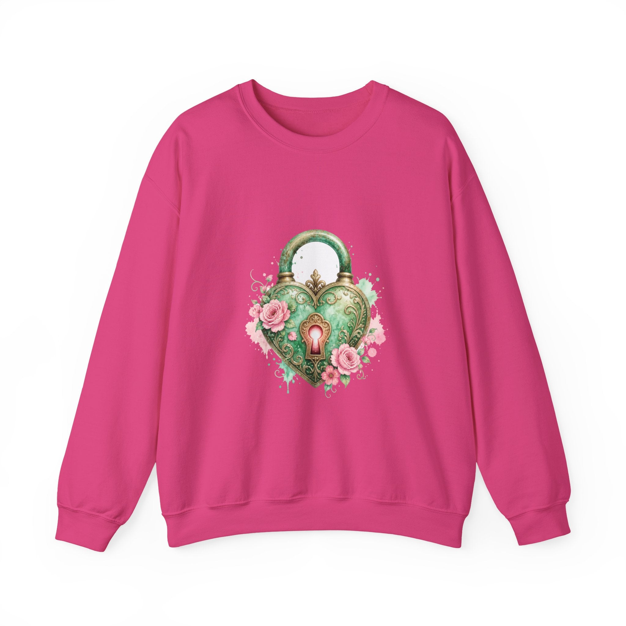 Matching Couple Sweatshirt - Key & Lock Matching Couple Crewneck Sweatshirt Watercolor Art His Hers Engagement Gift - Design B