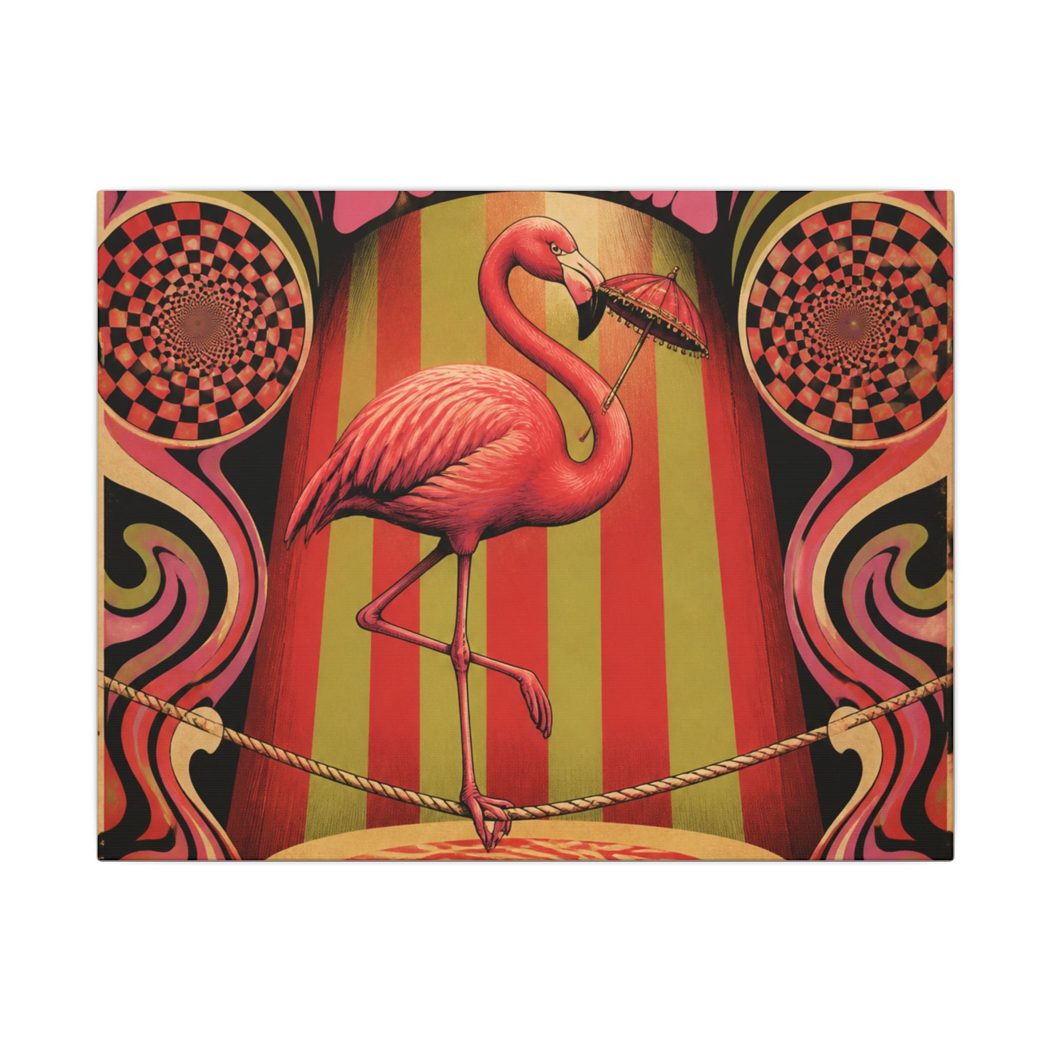 Flamingo Tightrope Wall Art Canvas 16×20 Psychedelic Cafe Decor Maximalist Print