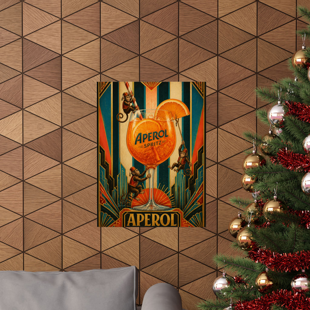 Aperol Spritz Monkeys Wall Art Poster 24×36 Art Deco Bar Area Decor Maximalist Print