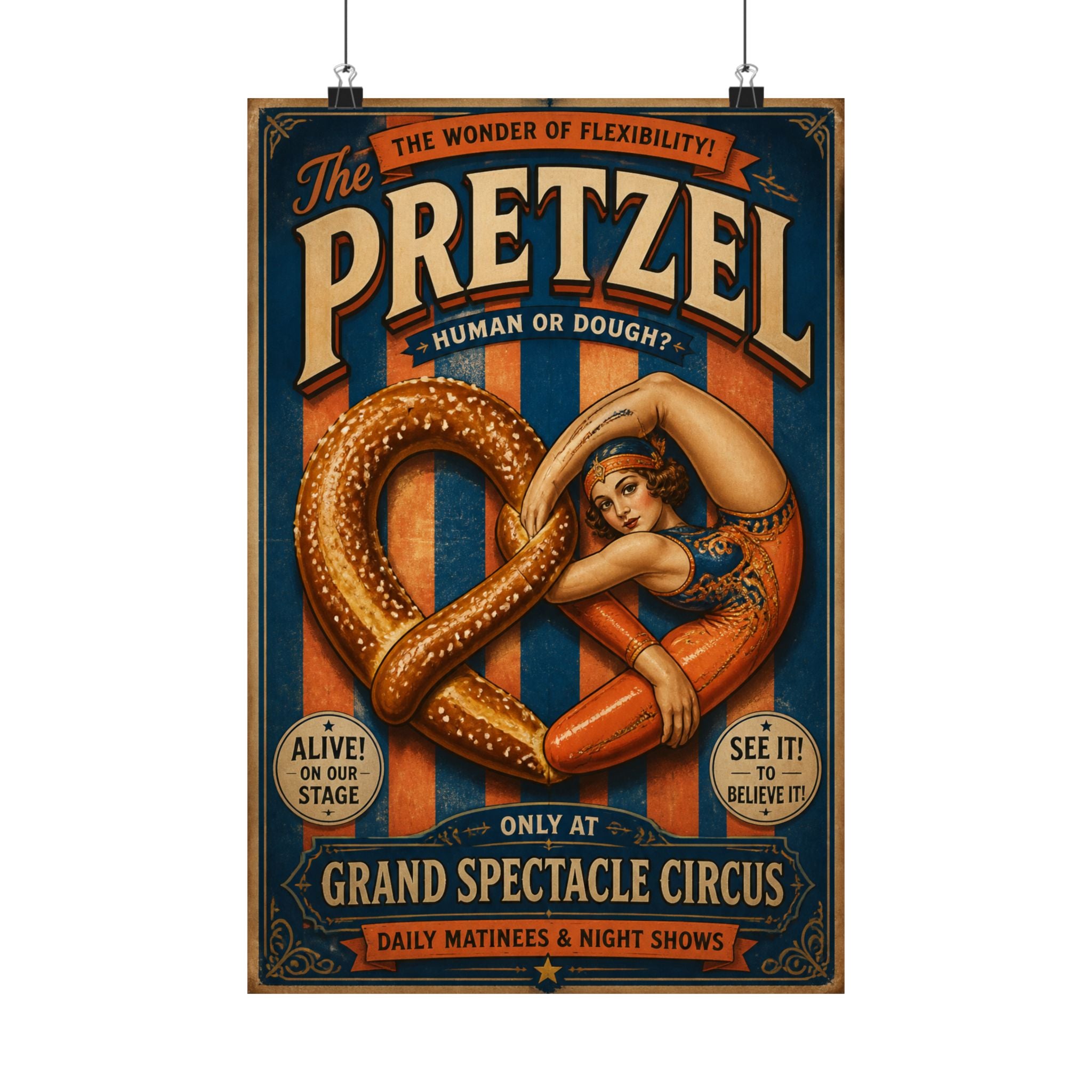 Pretzel Contortionist Wall Art Poster 24×36 Vintage Circus Bedroom Decor Maximalist Print