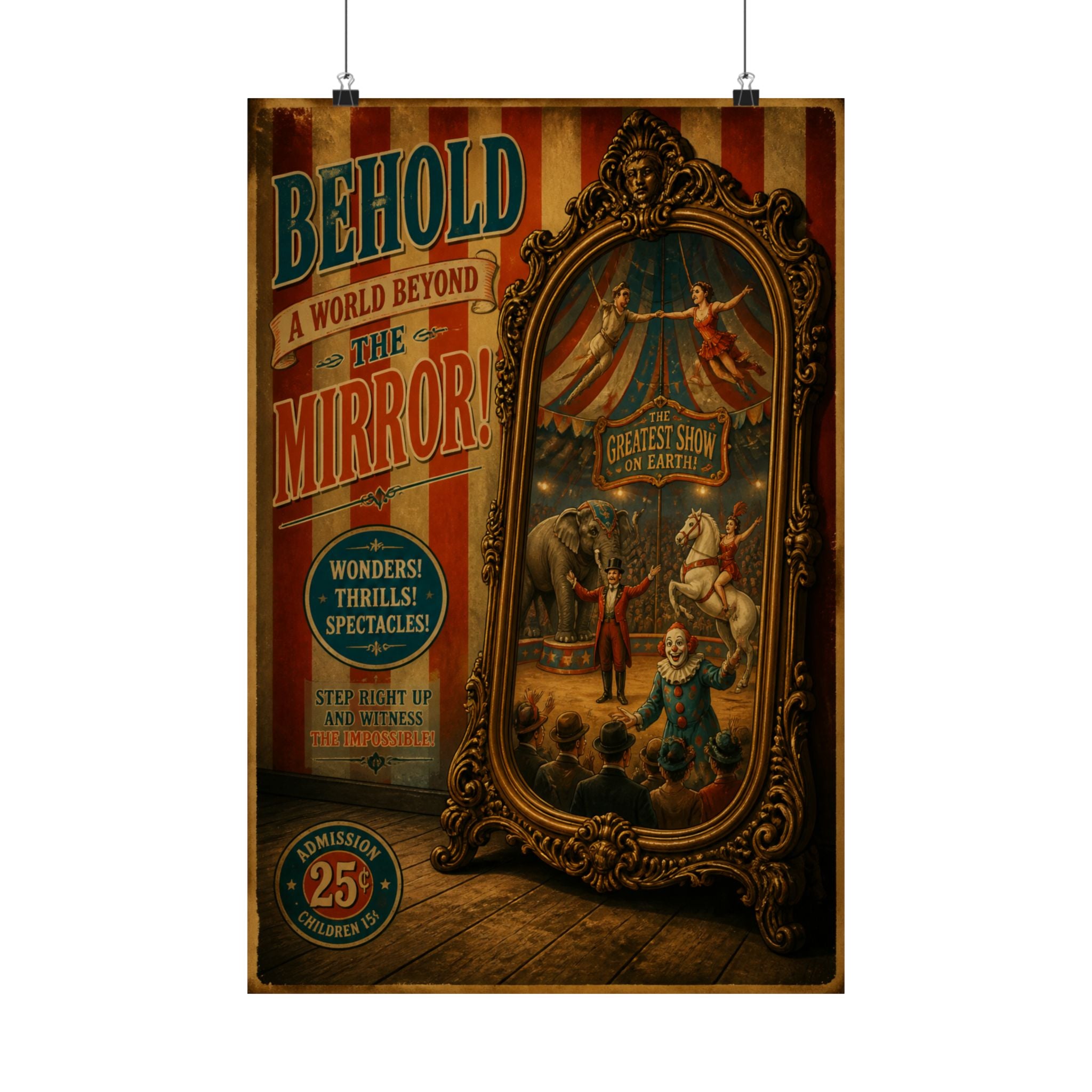 Vintage Mirror Circus Wall Art Poster 18×24 Vintage Circus Kitchen Decor Maximalist Print