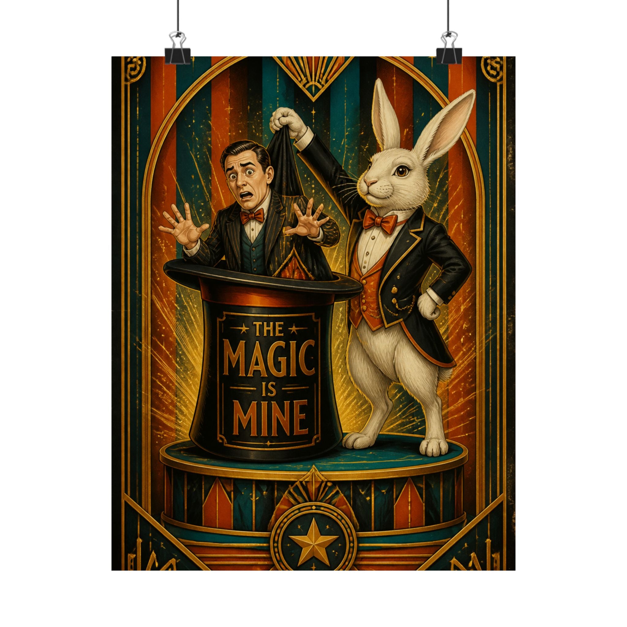 Magic Hat Rabbit Wall Art Poster 24×36 Art Deco Bar Area Decor Maximalist Print
