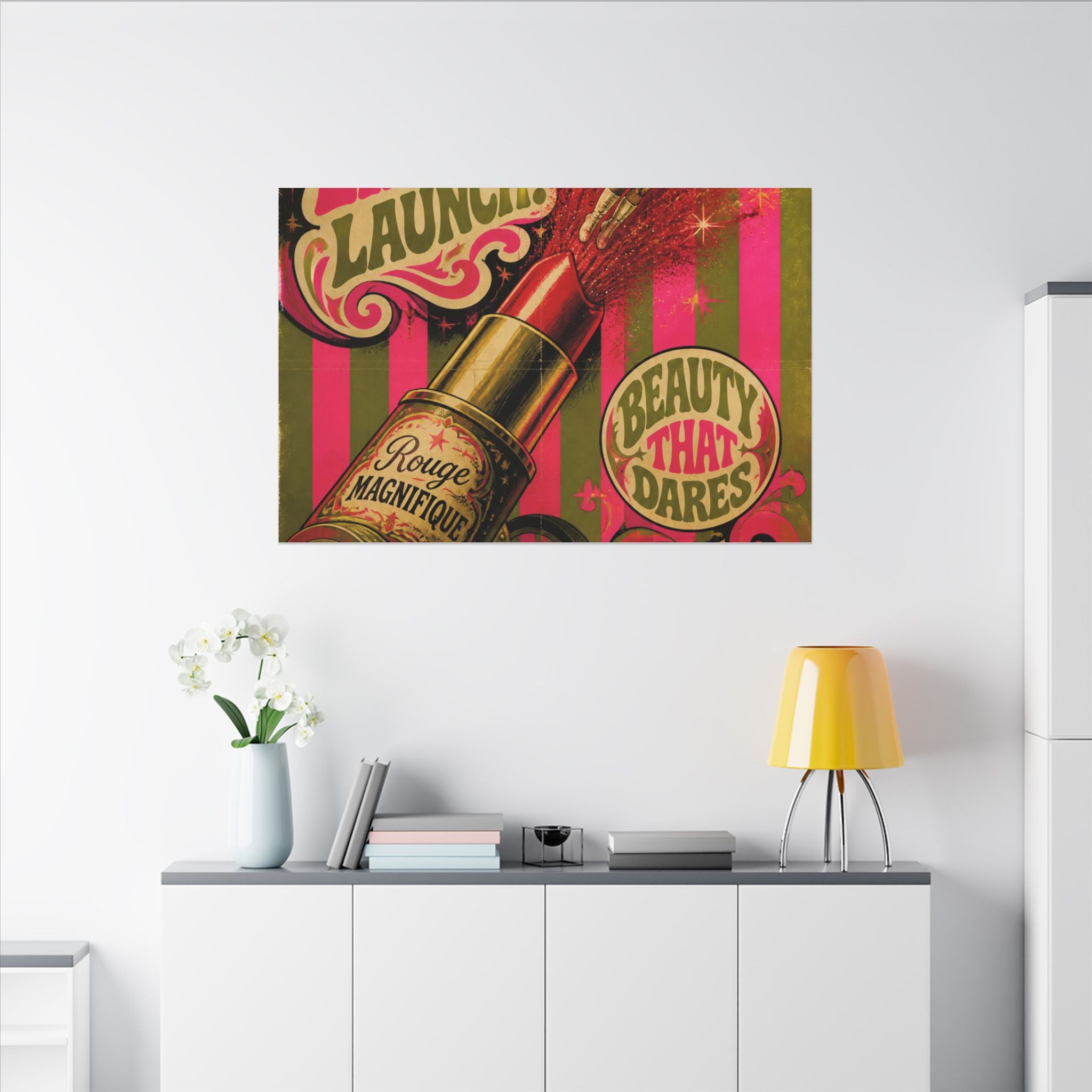 Lipstick Cannon Wall Art Canvas 16×20 Psychedelic Cafe Decor Maximalist Print