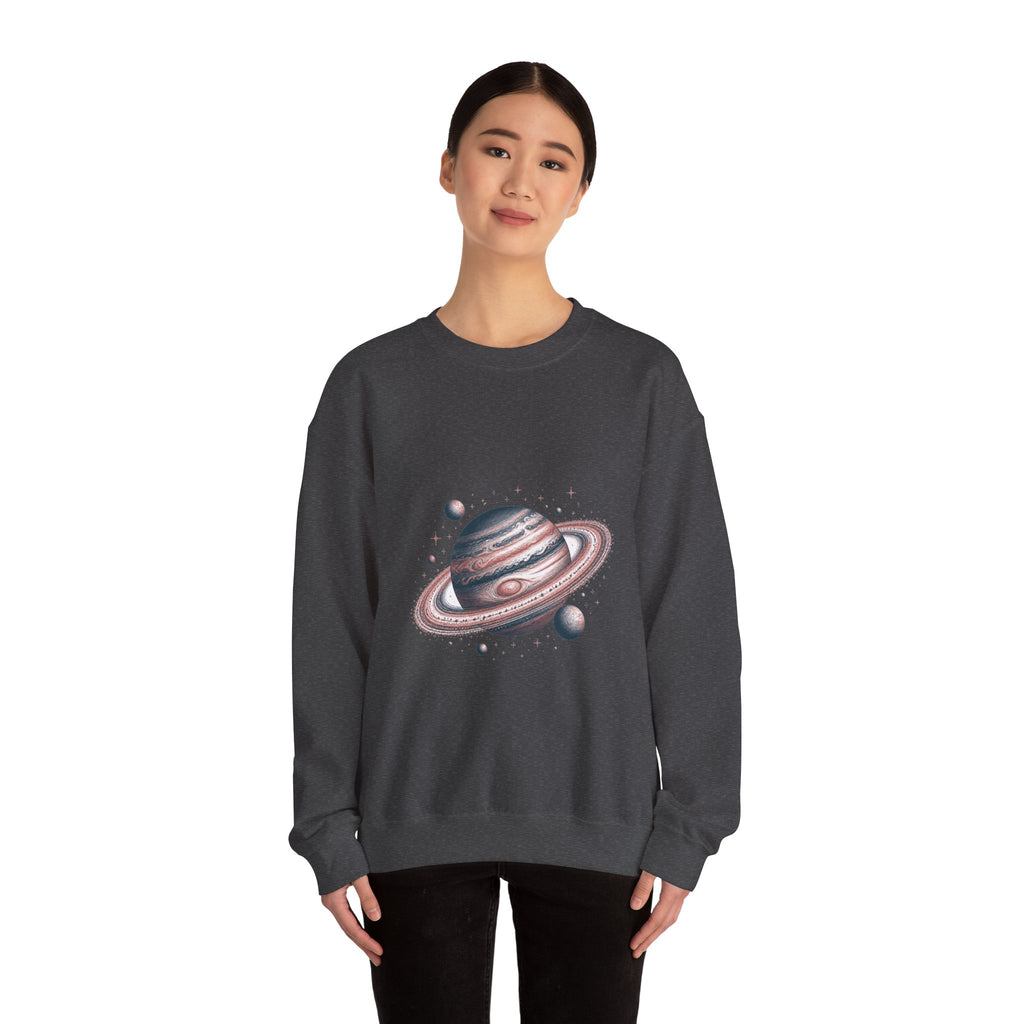 Matching Couple Sweatshirt - Astronaut & Planet Matching Couple Crewneck Sweatshirt Hand-Drawn Art His Hers Best Friend Gift - Design B