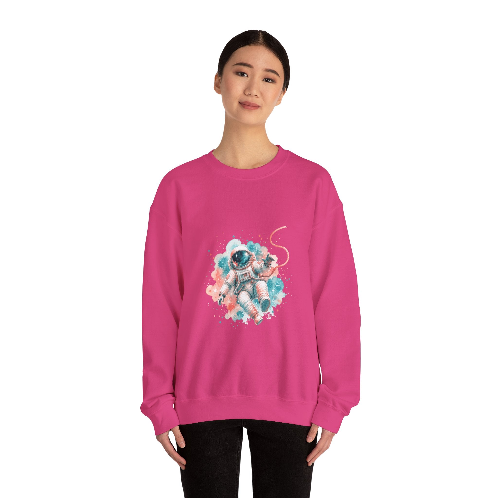 Matching Couple Sweatshirt - Astronaut & Planet Matching Couple Premium Fleece Sweatshirt Watercolor Art His Hers Birthday Gift - Design A