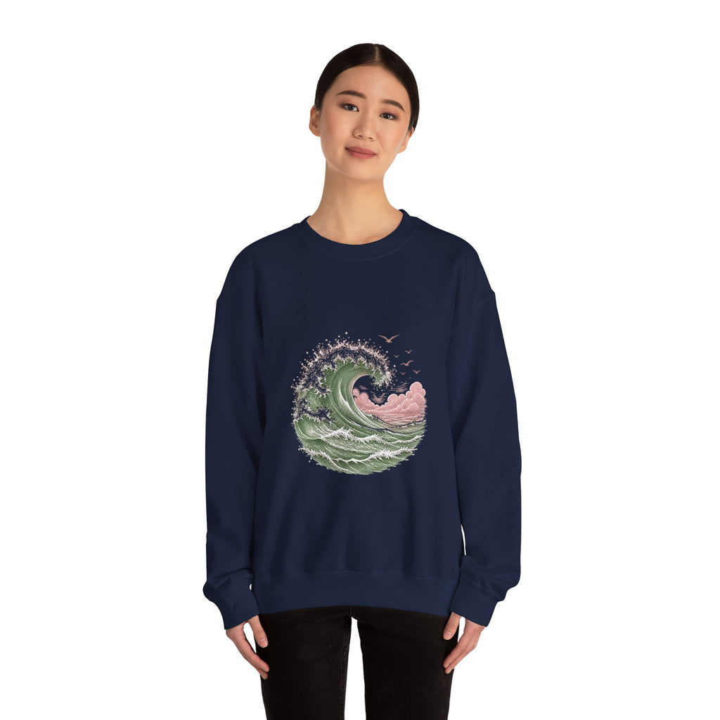 Matching Couple Sweatshirt - Mountain & Ocean Matching Couple Comfort Colors Crew Hand-Drawn Art His Hers Anniversary Gift - Design B