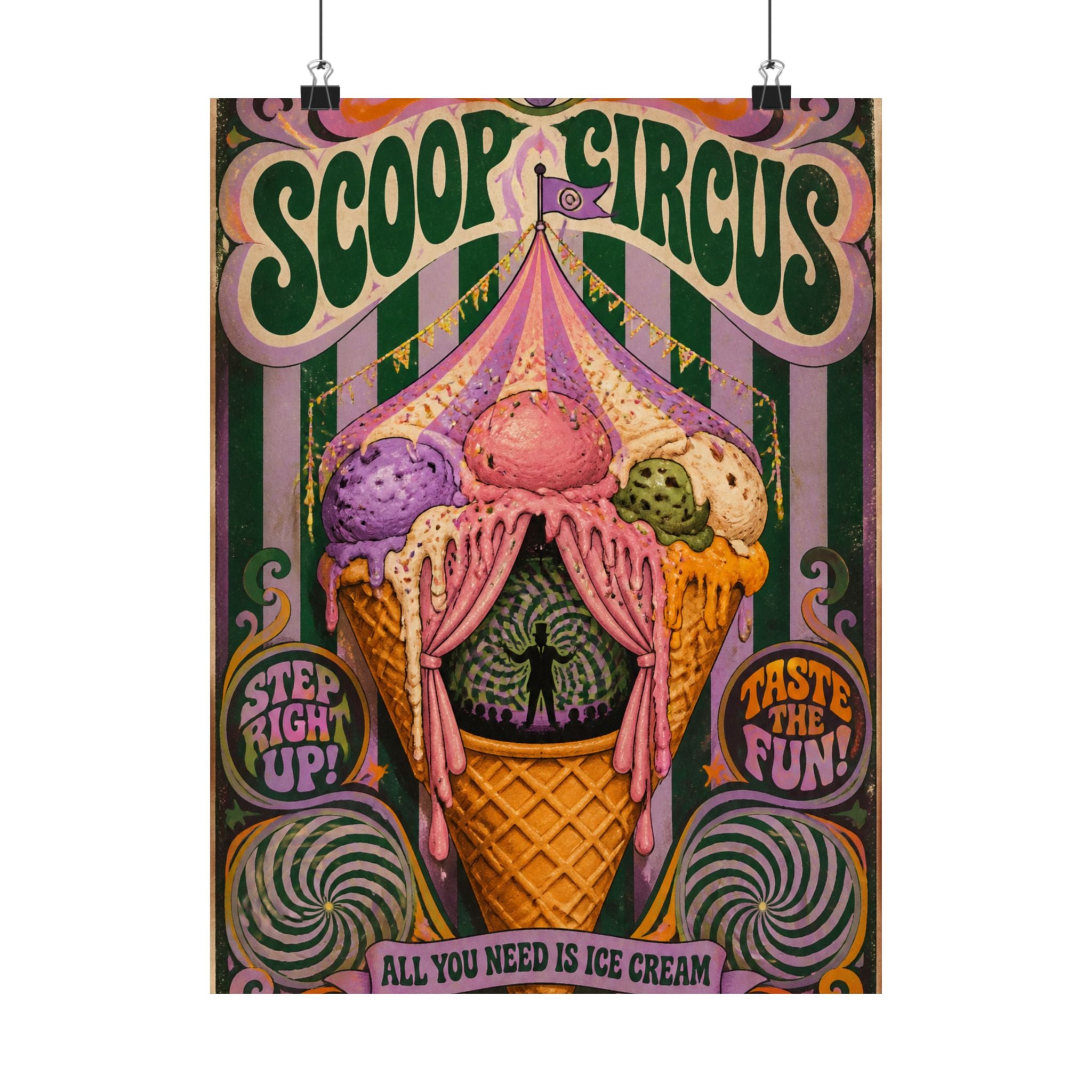Ice Cream Cone Circus Tent Wall Art Poster 24×36 Psychedelic Dining Room Decor Maximalist Print