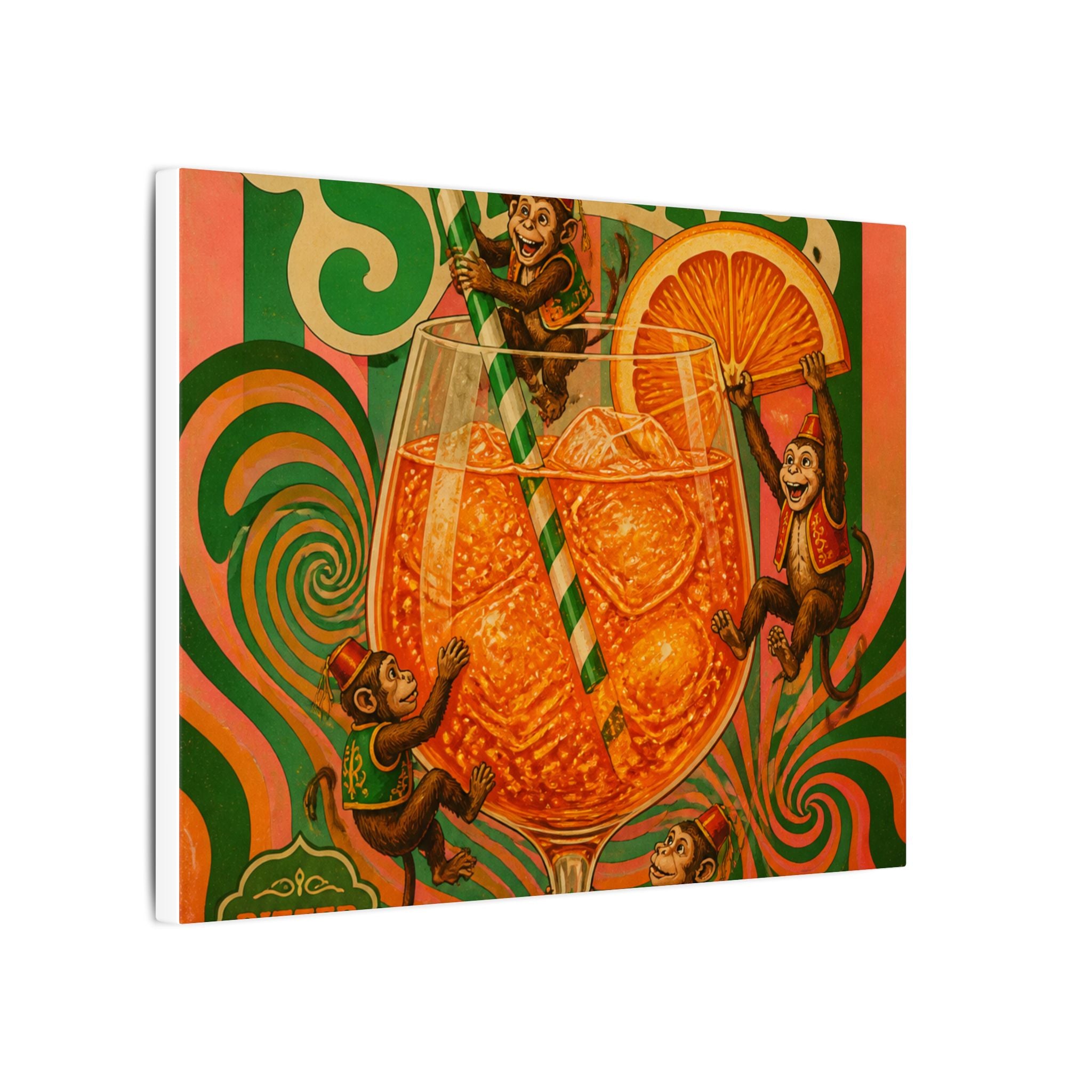 Aperol Spritz Monkeys Wall Art Canvas 16×20 Psychedelic Cafe Decor Maximalist Print