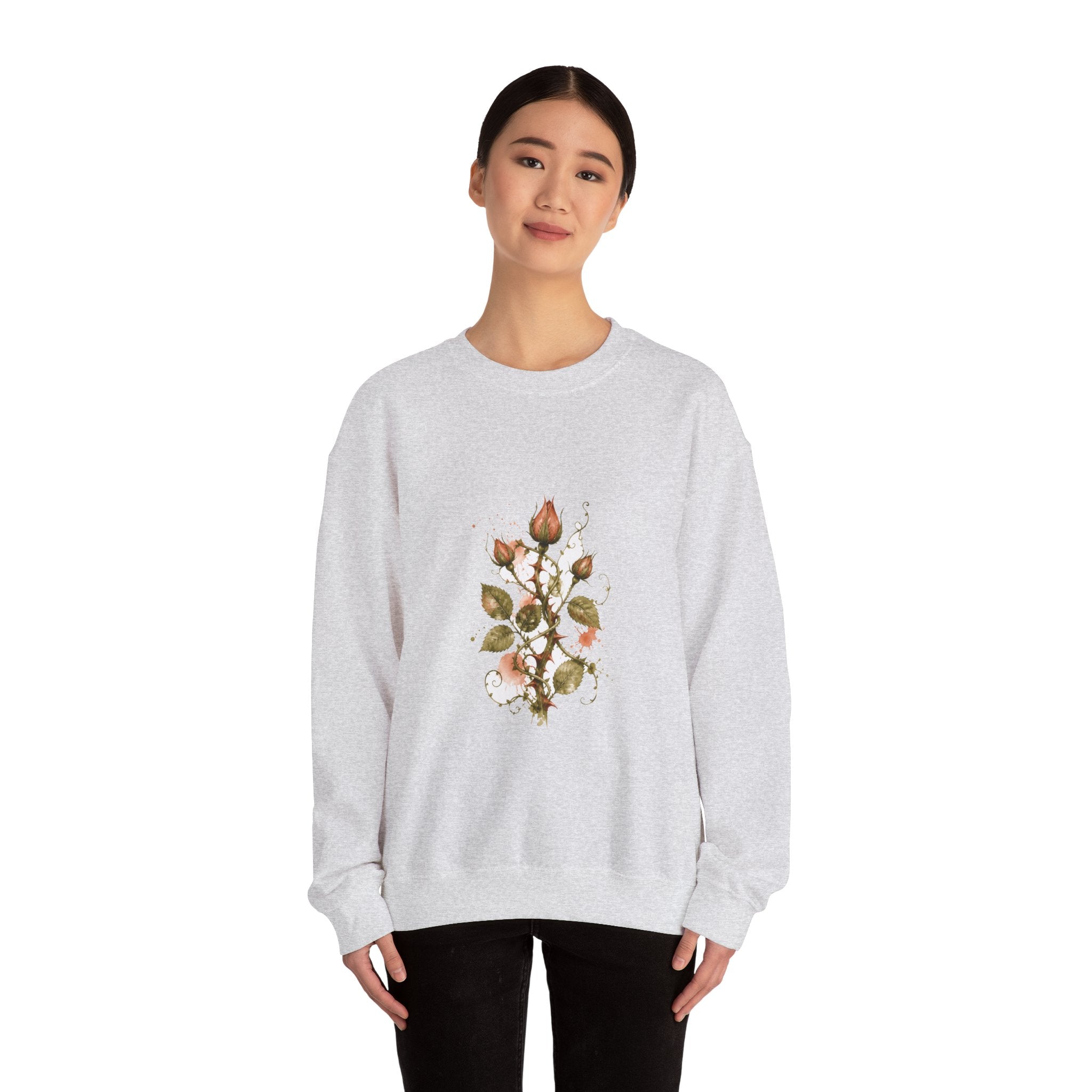 Matching Couple Sweatshirt - Rose & Thorn Matching Couple Premium Fleece Sweatshirt Watercolor Art His Hers Birthday Gift - Design B