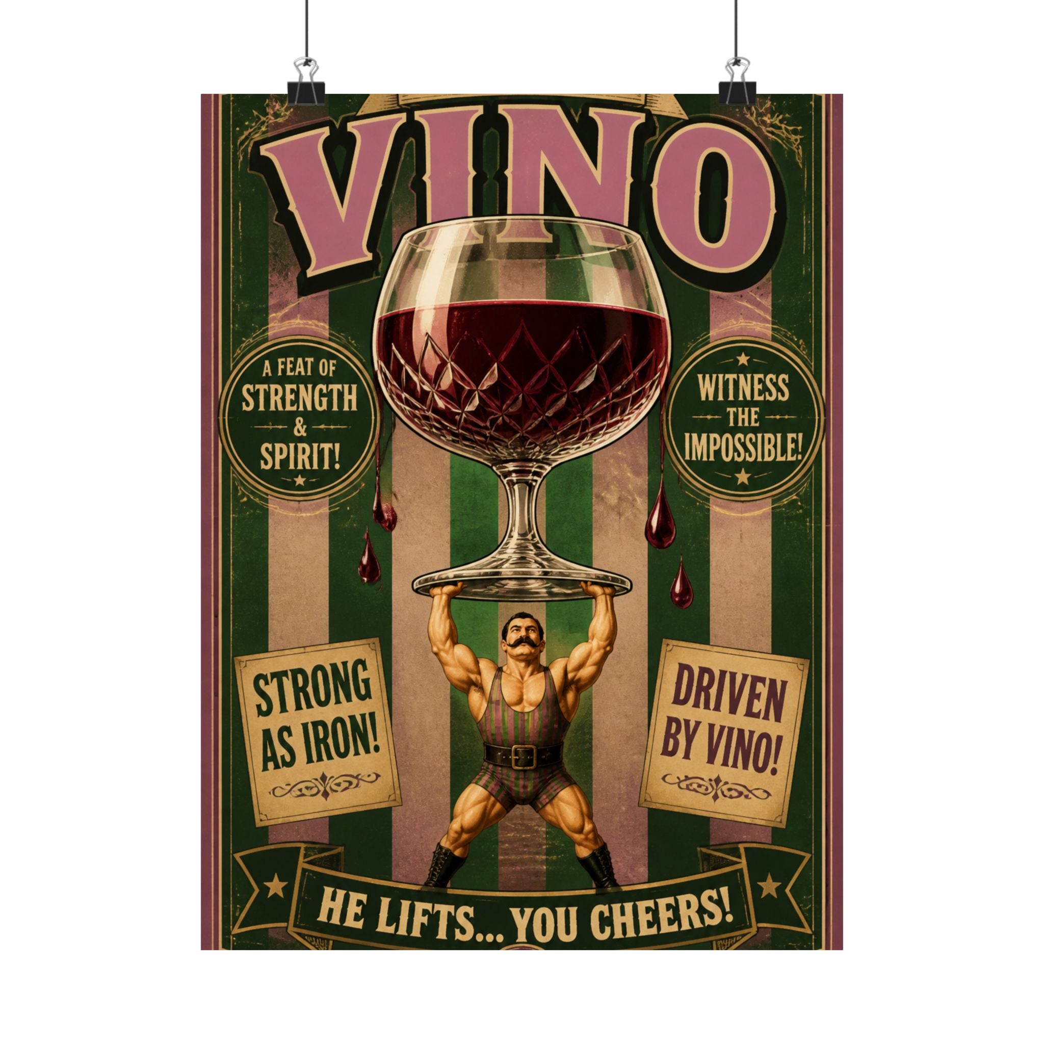 Wine Glass Strongman Wall Art Poster 24×36 Vintage Circus Bedroom Decor Maximalist Print