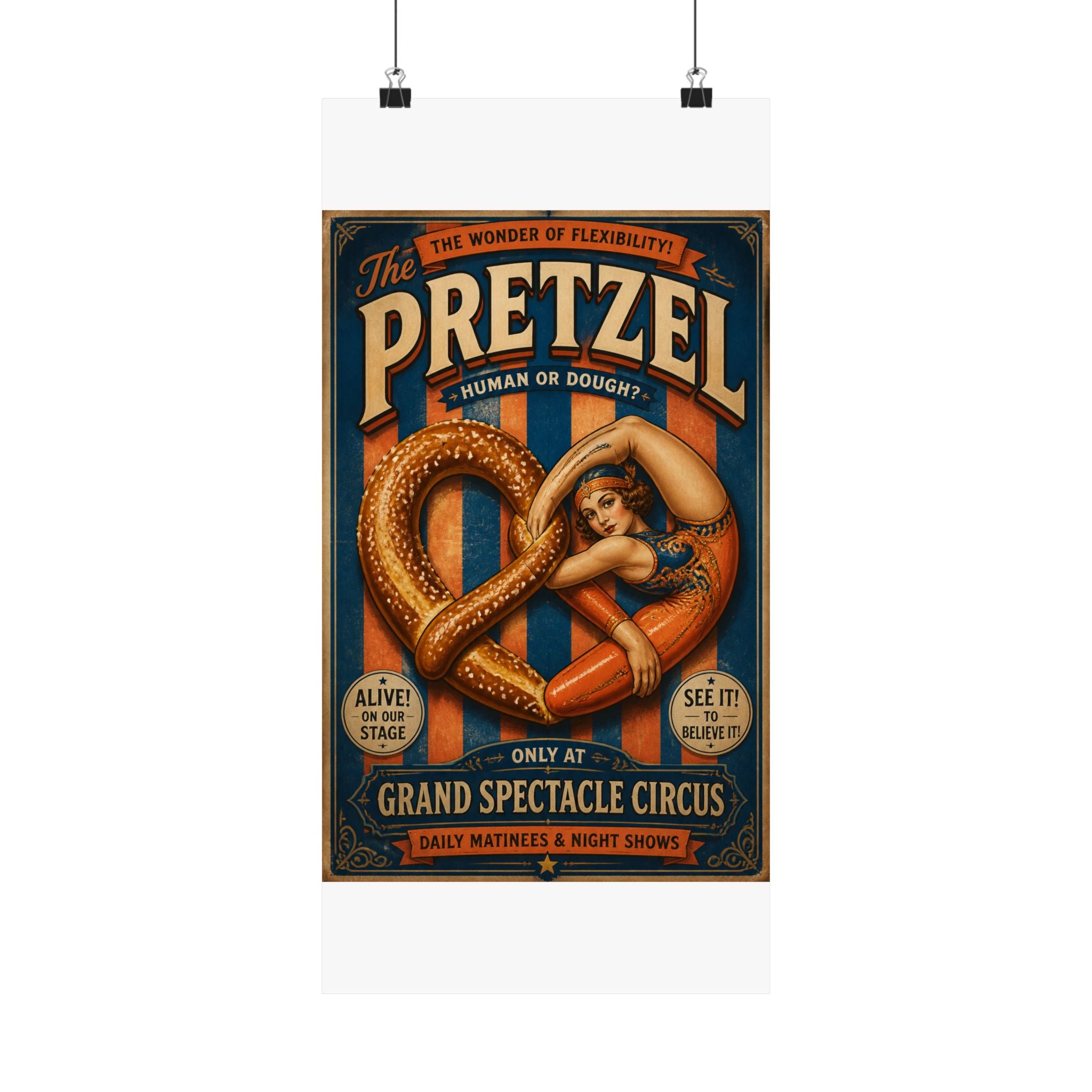 Pretzel Contortionist Wall Art Poster 24×36 Vintage Circus Bedroom Decor Maximalist Print