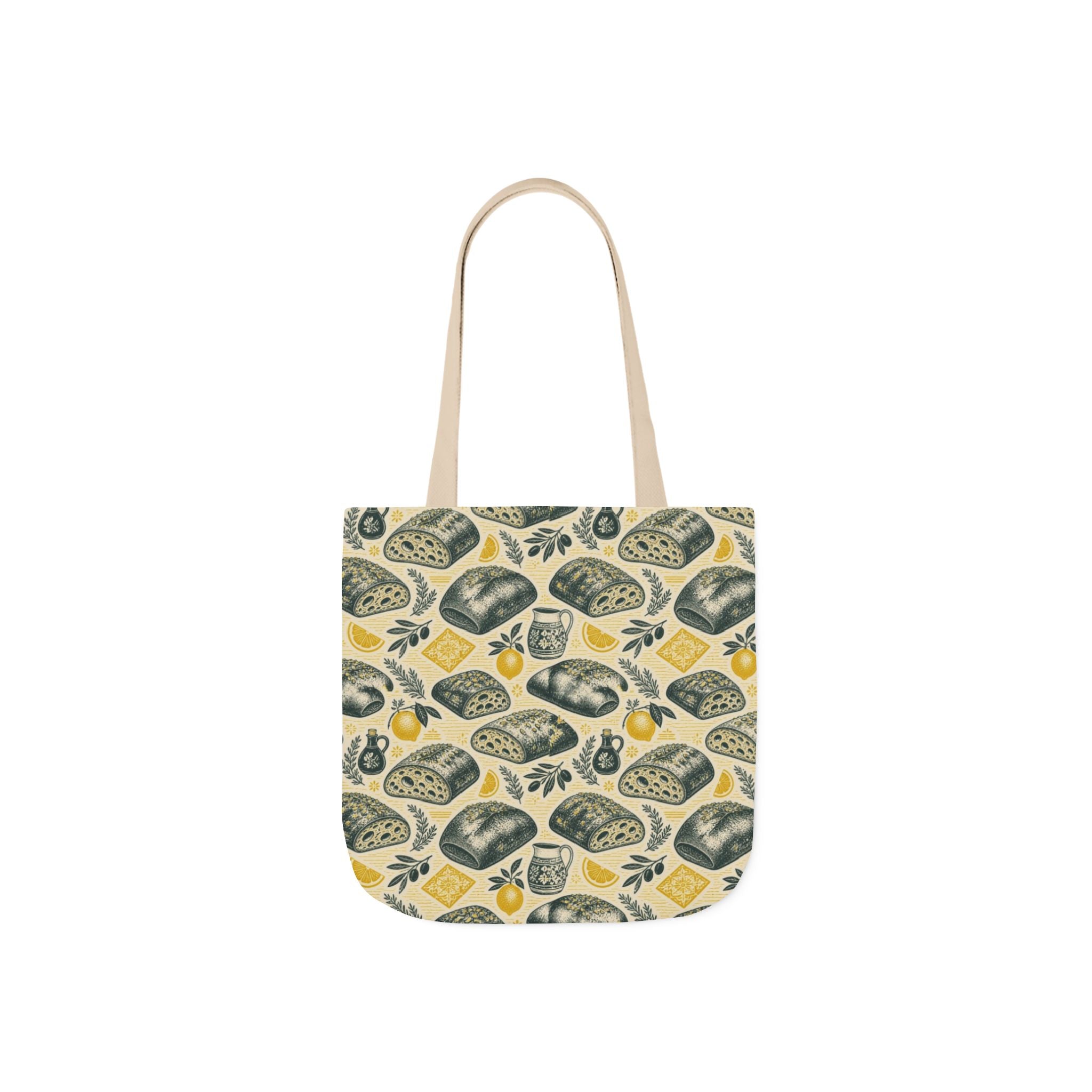 Ciabatta Rolls Canvas Tote Bag Mediterranean Kitchen Linocut Design Italian Cottagecore Gift