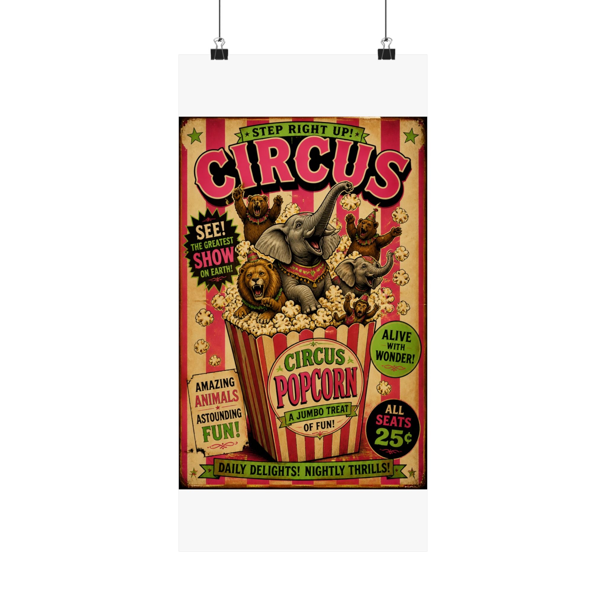 Popcorn Box Animals Wall Art Poster 18×24 Vintage Circus Kitchen Decor Maximalist Print
