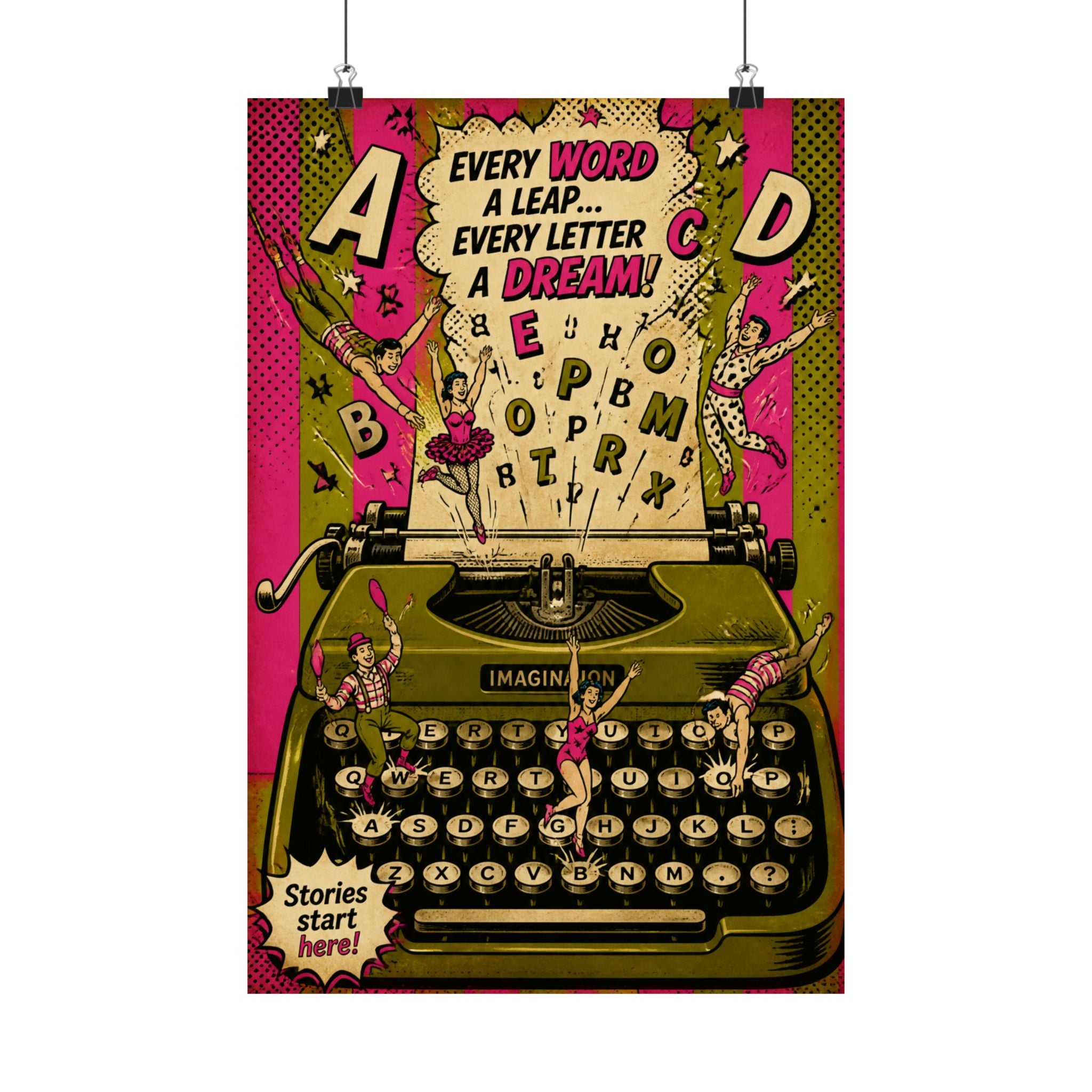 Typewriter Flying Letters Wall Art Poster 18×24 Pop Art Living Room Decor Maximalist Print