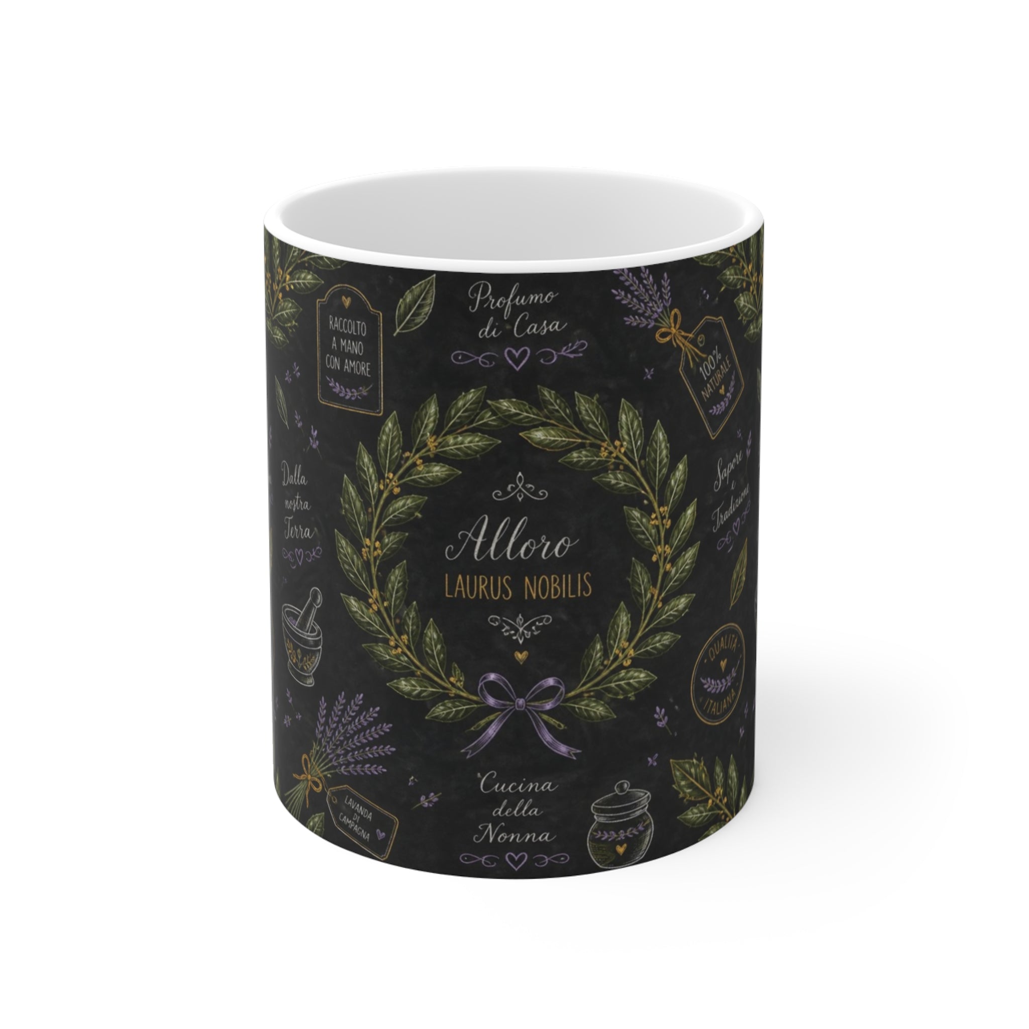 Bay Laurel Wreath 11oz Ceramic Mug Mediterranean Kitchen Chalk Art Design Italian Cottagecore Gift