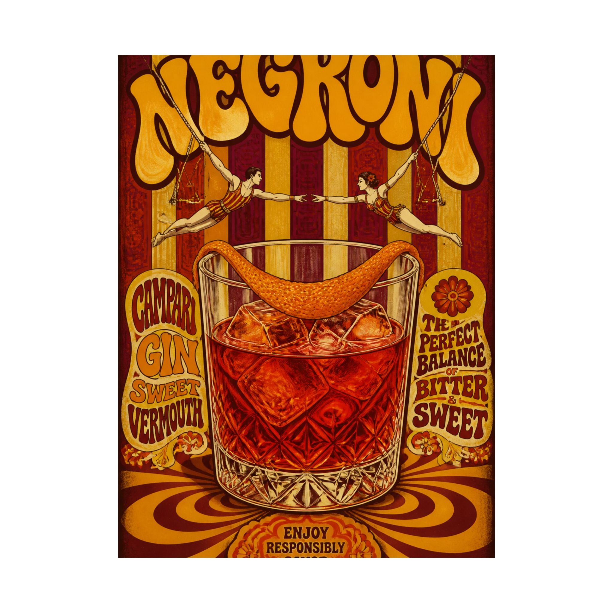 Negroni Trapeze Act Wall Art Poster 18×24 Psychedelic Cafe Decor Maximalist Print