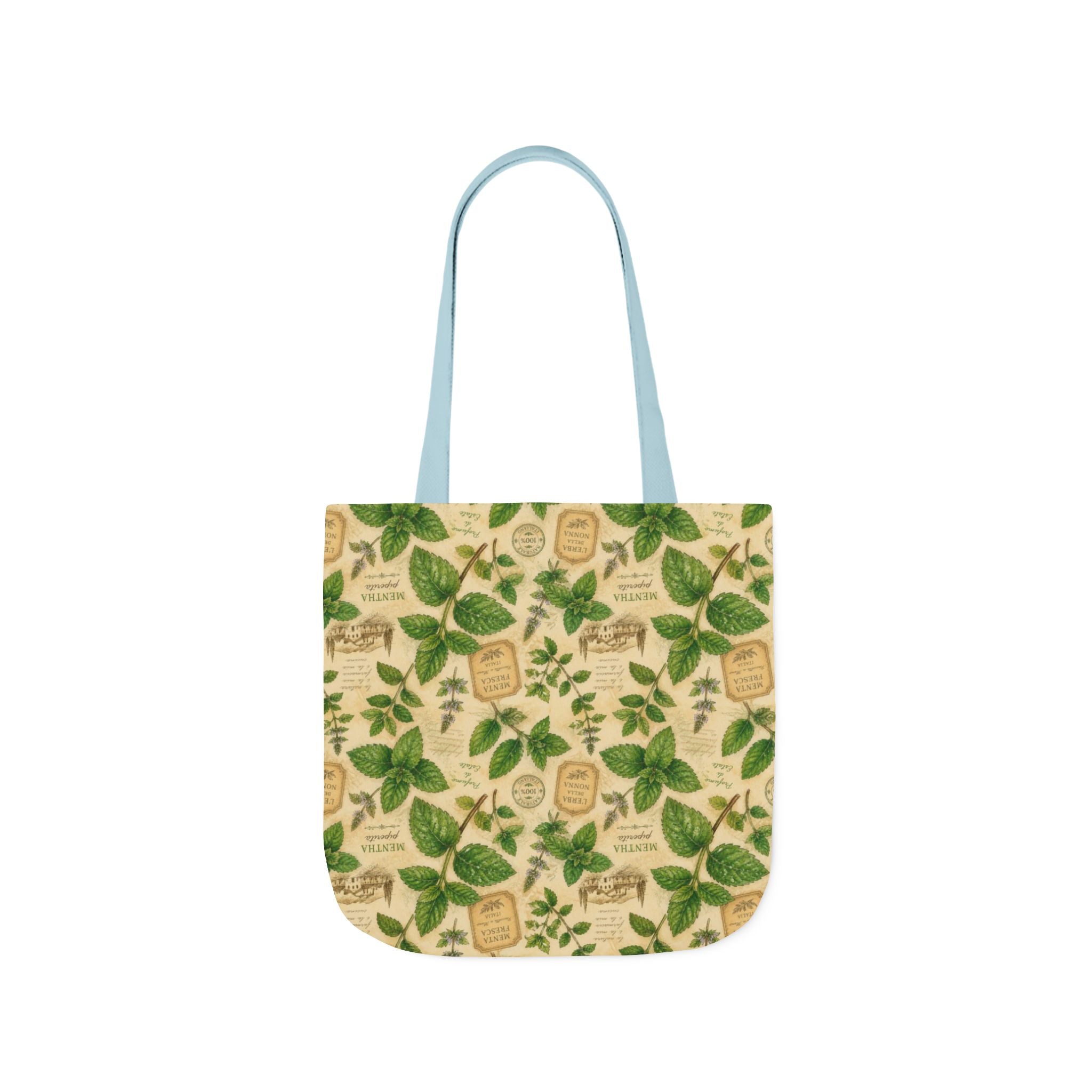 Fresh Mint Leaves Canvas Tote Bag Mediterranean Kitchen Watercolor Design Italian Cottagecore Gift